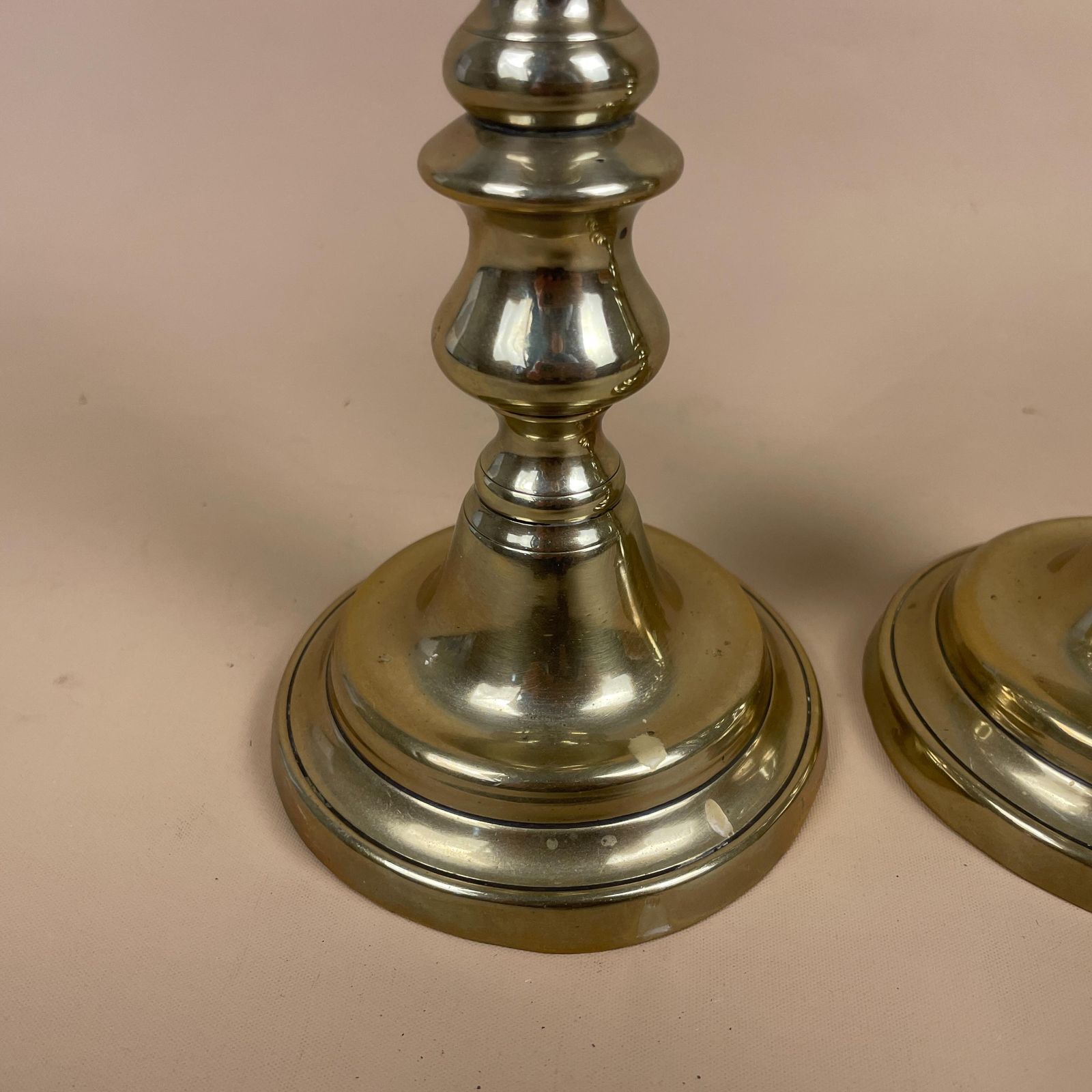 Antique Matching Pair Of Gold Brass Metal Candlestick Candle Stick Holder Vintage Column Taper Dinner Candlesticks Round Base Ornate photo buy