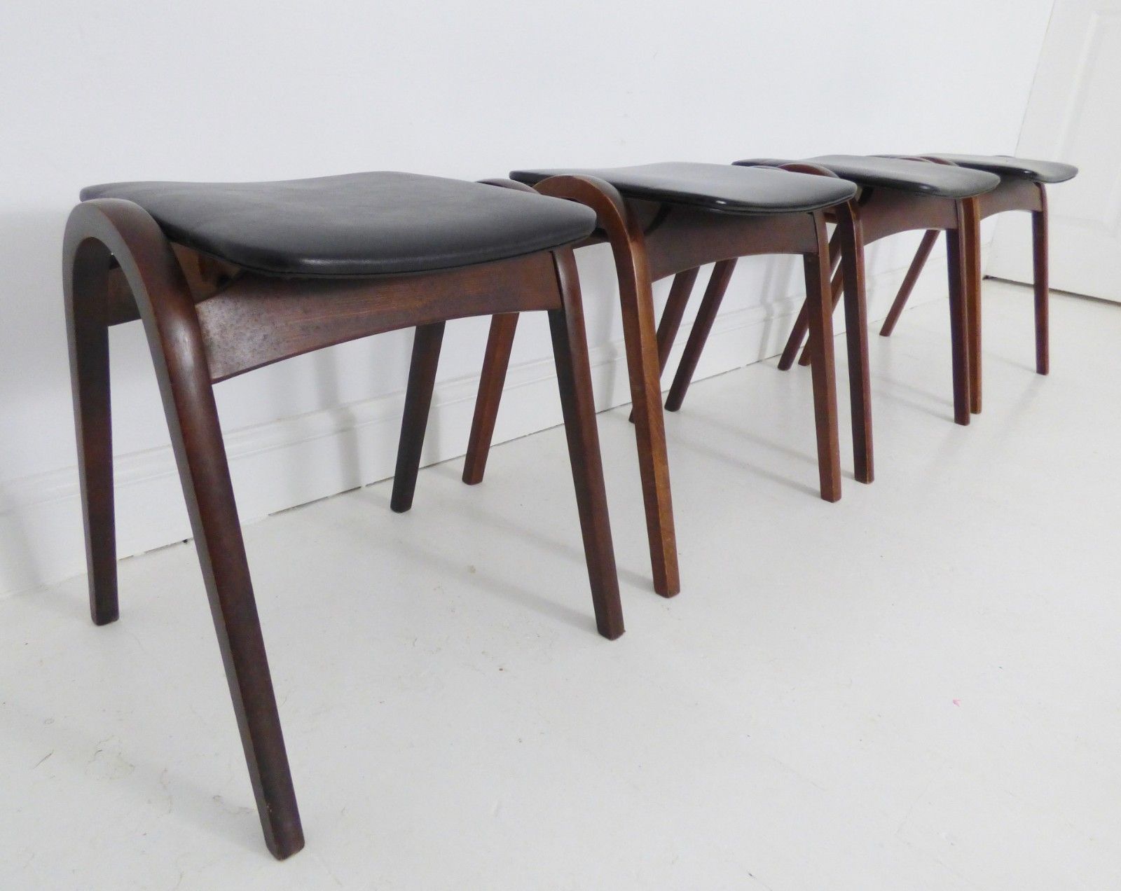 Stunning Set Of 4 Vintage Isamu Kenmochi Stacking Stools Akita Mokko C1960 photo for sale