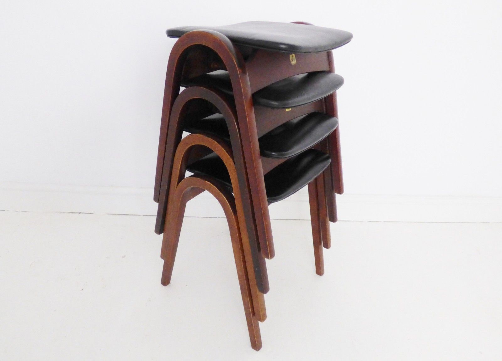 Stunning Set Of 4 Vintage Isamu Kenmochi Stacking Stools Akita Mokko C1960 photo vintage