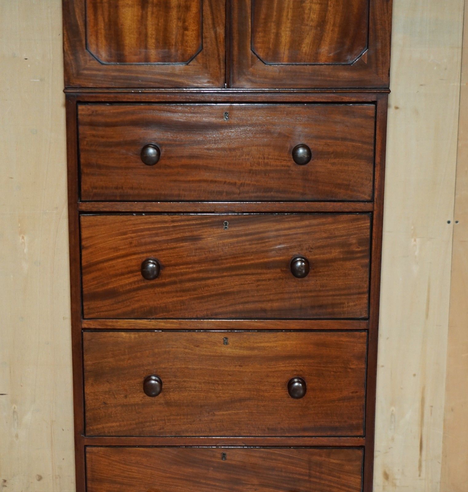 Pair Of Castle Howard Antique 1840 Mahogany Tallboy Chest Of Drawers Cupboards photo vinterior