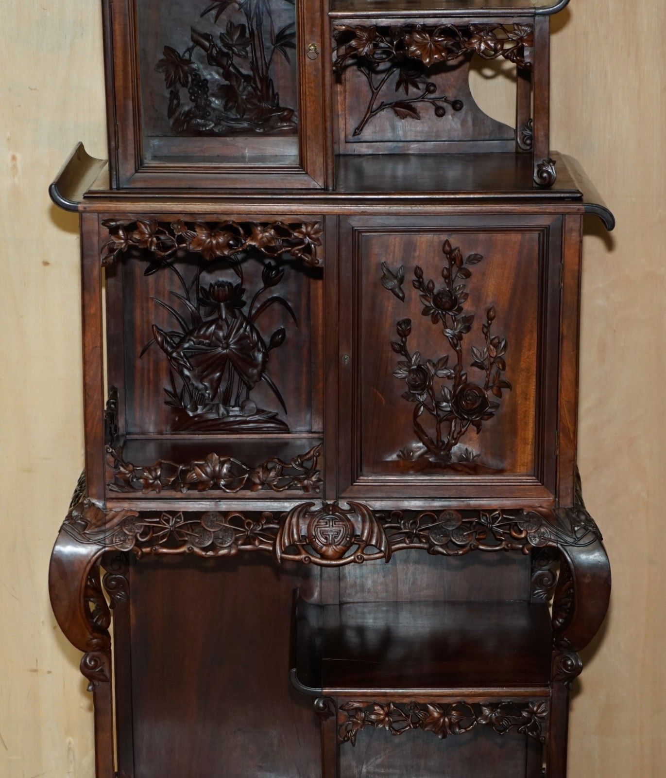 Sublime Antique Chinese Circa 1900 Pagoda Top Display Case Bookcase Cabinet photo 5950.0