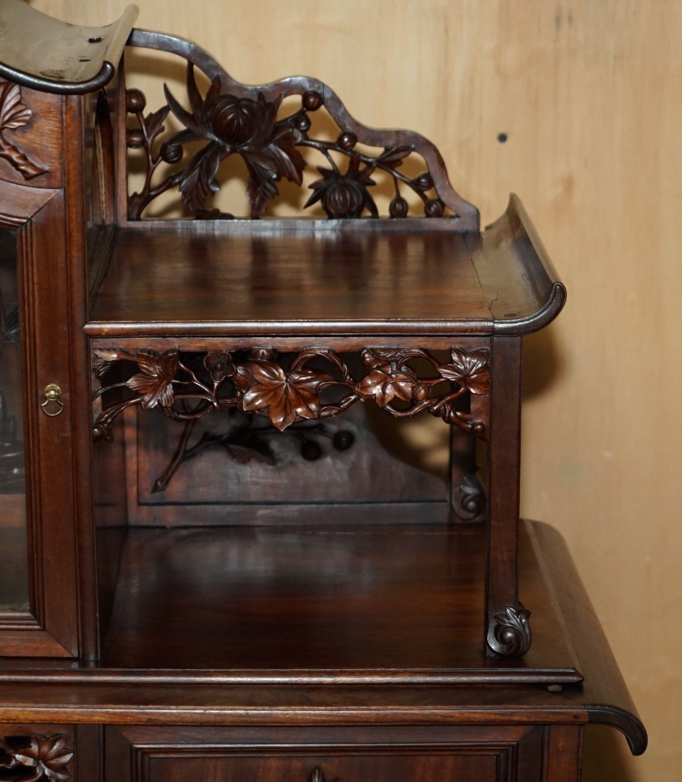 photo furniture Sublime Antique Chinese Circa 1900 Pagoda Top Display Case Bookcase Cabinet