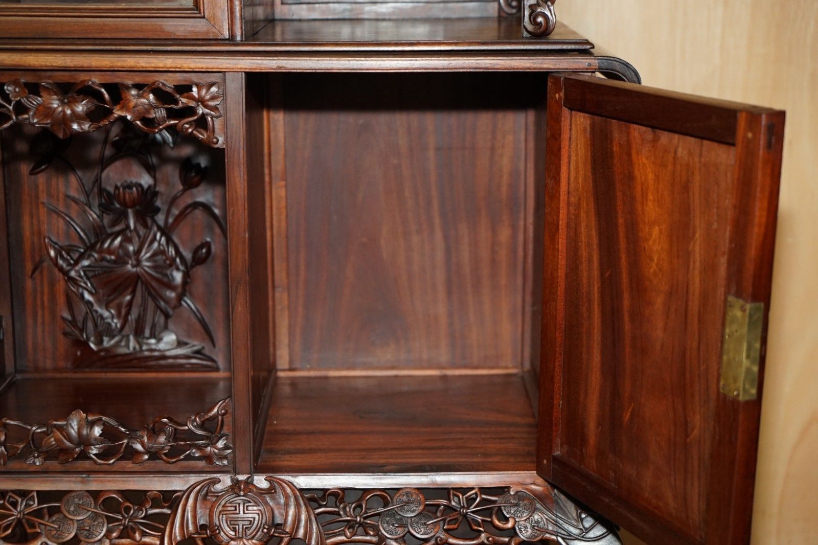 photo buy Sublime Antique Chinese Circa 1900 Pagoda Top Display Case Bookcase Cabinet