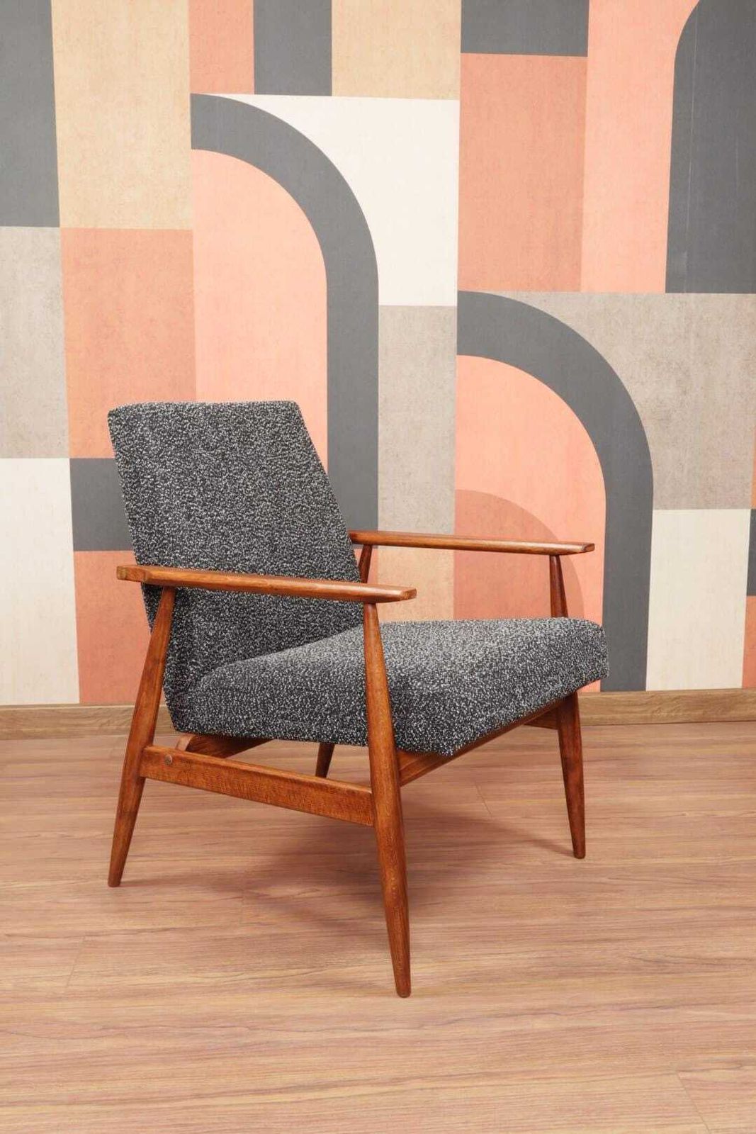 Scandinavian Lounge Chair Vintage Black Boucle, Mid Century Design, 1960
