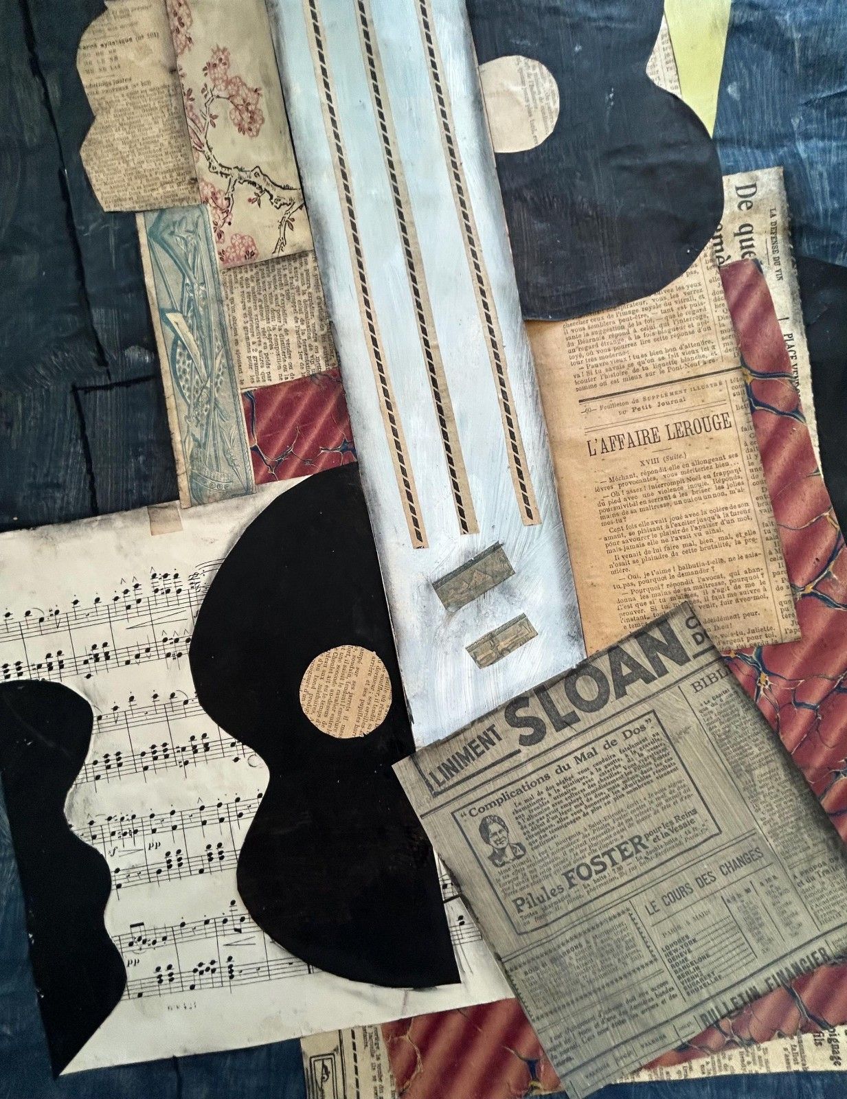 Cubist School Contemporary Oil Still Life With Guitar photo furniture
