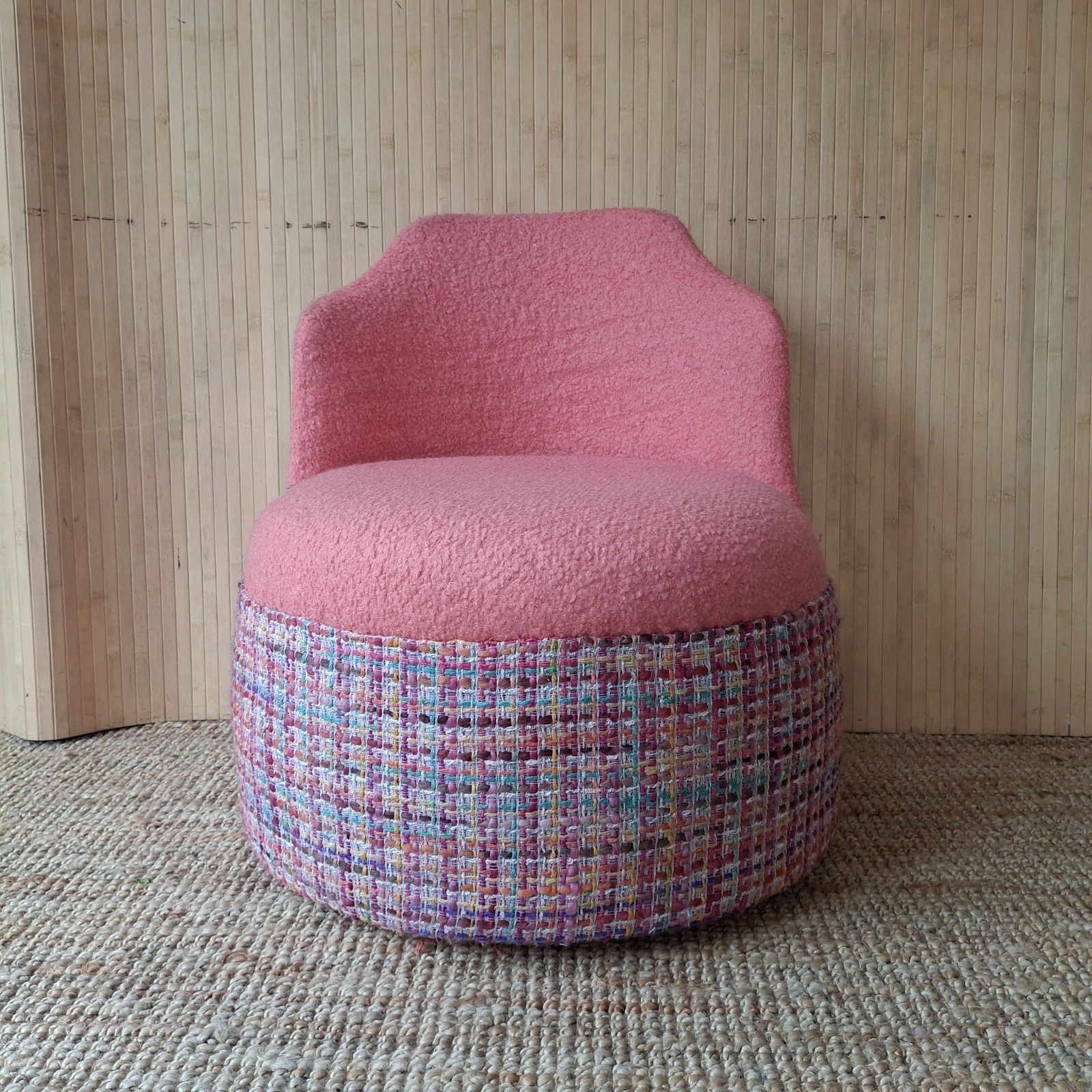 Fab Vintage Retro 70s Cocktail Bedroom Tub Chair Coral Boucle Multicolour Tweed photo furniture