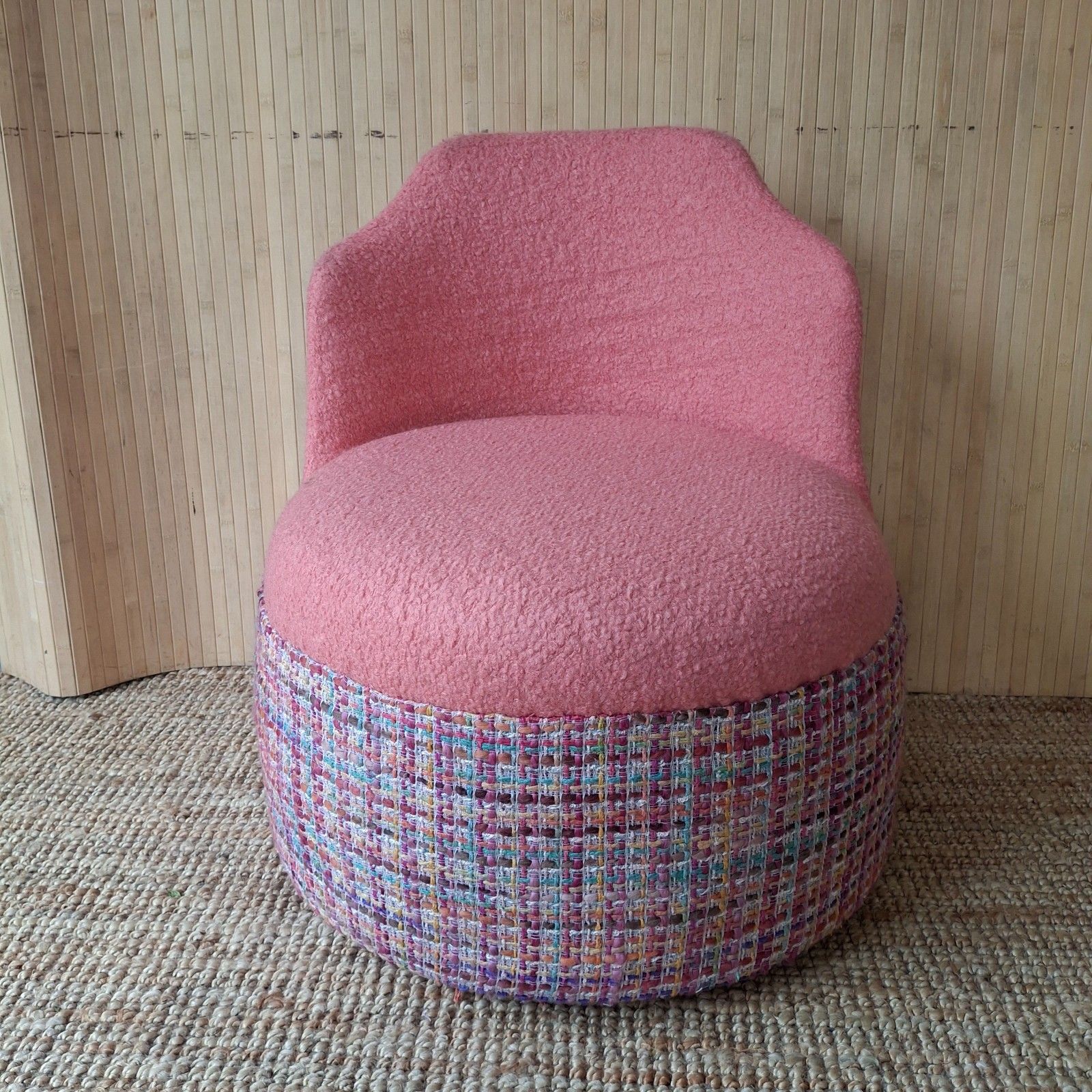 Fab Vintage Retro 70s Cocktail Bedroom Tub Chair Coral Boucle Multicolour Tweed photo for sale