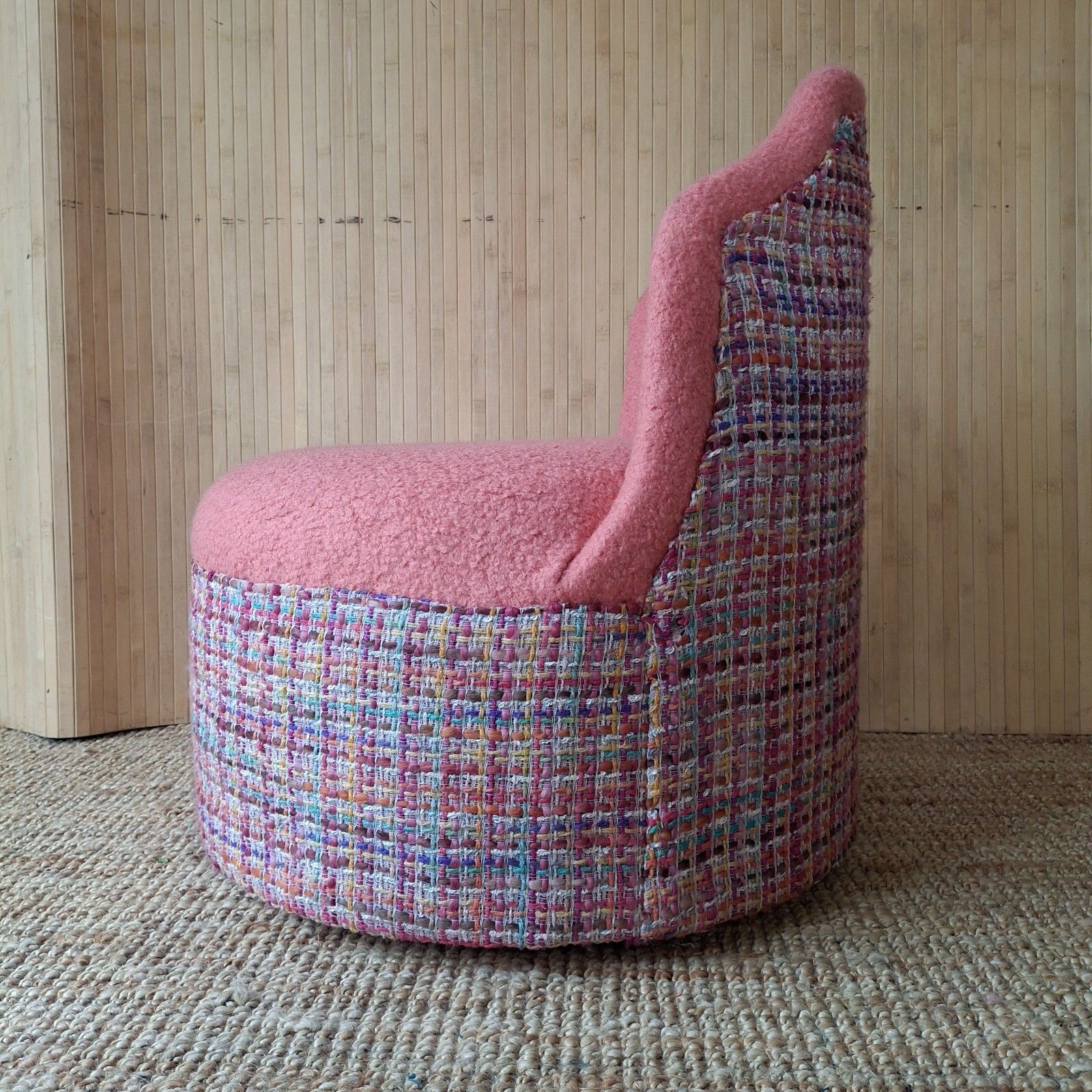 Fab Vintage Retro 70s Cocktail Bedroom Tub Chair Coral Boucle Multicolour Tweed photo vinterior