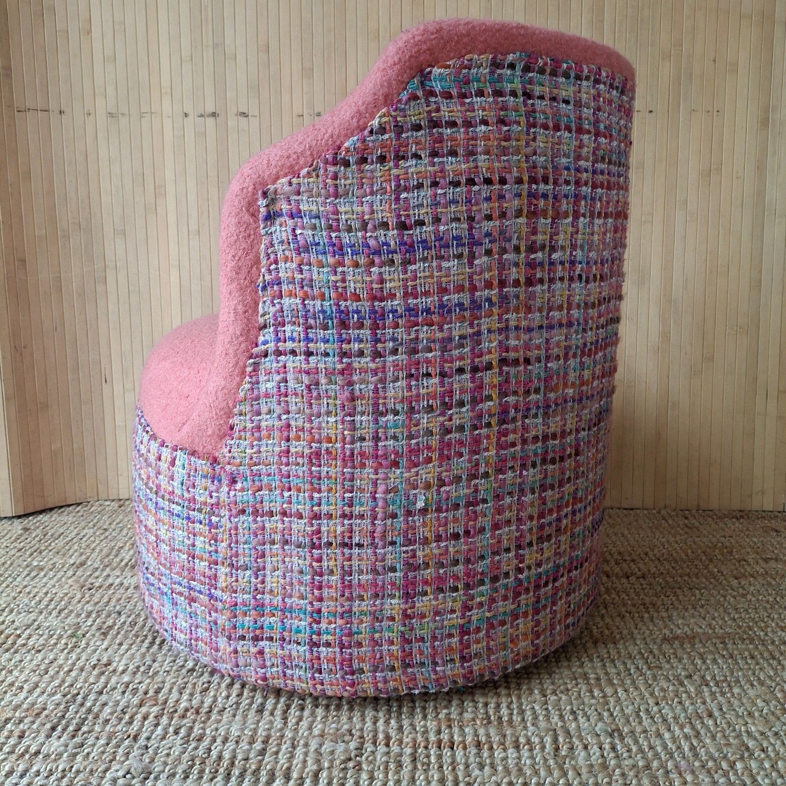 Fab Vintage Retro 70s Cocktail Bedroom Tub Chair Coral Boucle Multicolour Tweed photo vintage