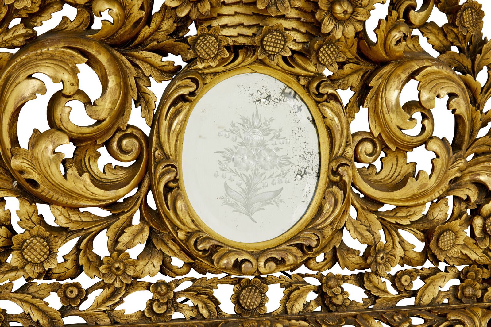 Early 20th Century Carved Wood Baroque Influenced Cushion Mirror photo buy