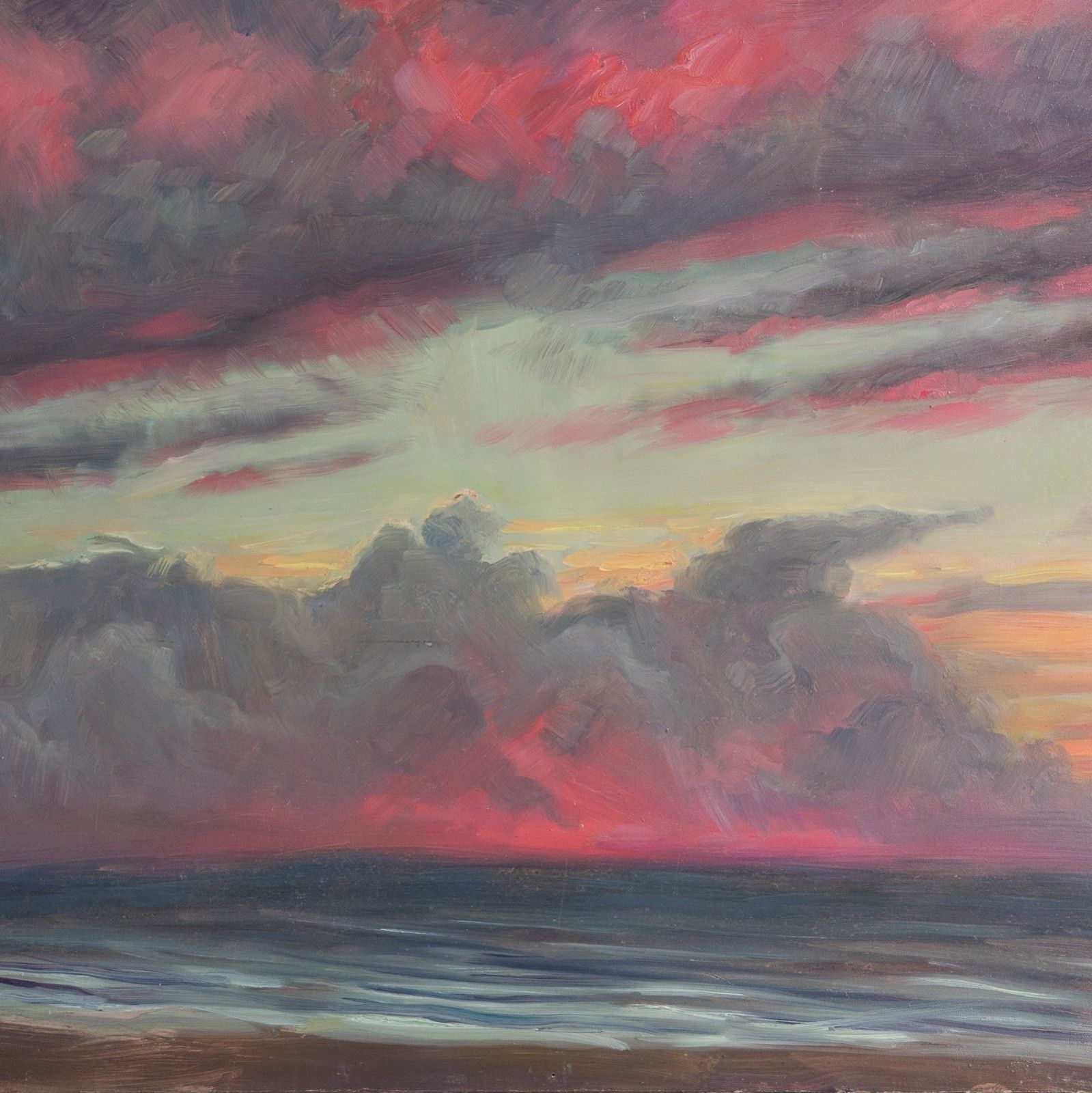 French Impressionist Sunset Seascape Vintage Original Landscape Painting, 1930s photo furniture