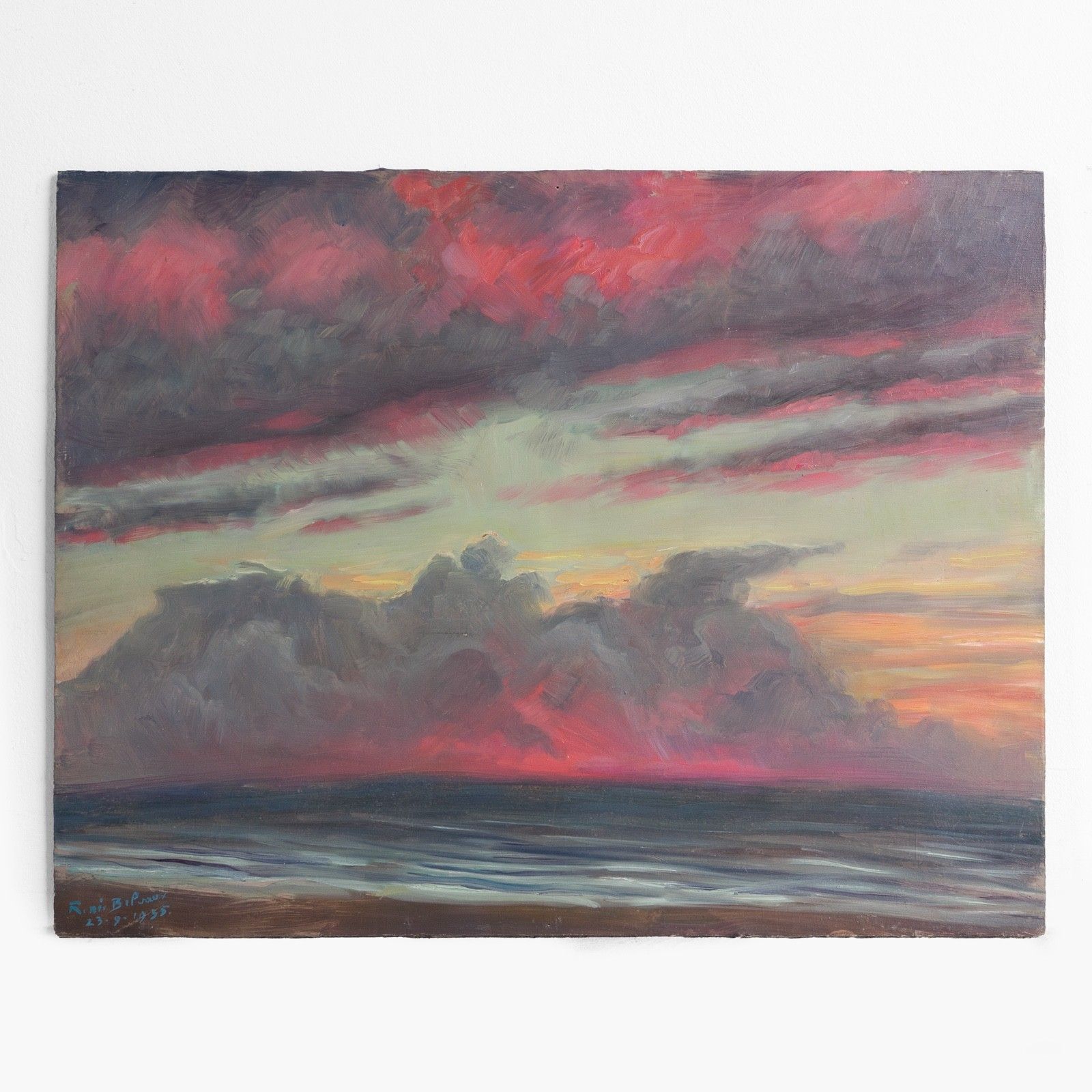 French Impressionist Sunset Seascape Vintage Original Landscape Painting, 1930s photo for sale
