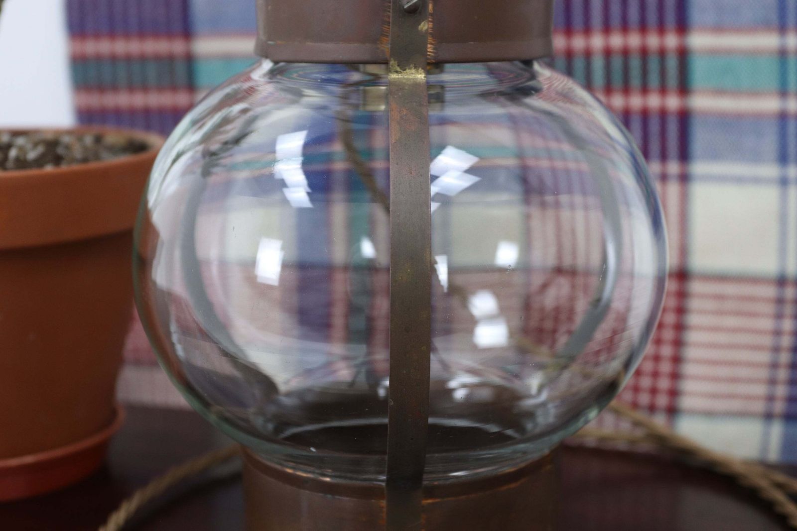 Vintage British Brass & Copper Hand Blown Electric Onion Lamp photo Lighting