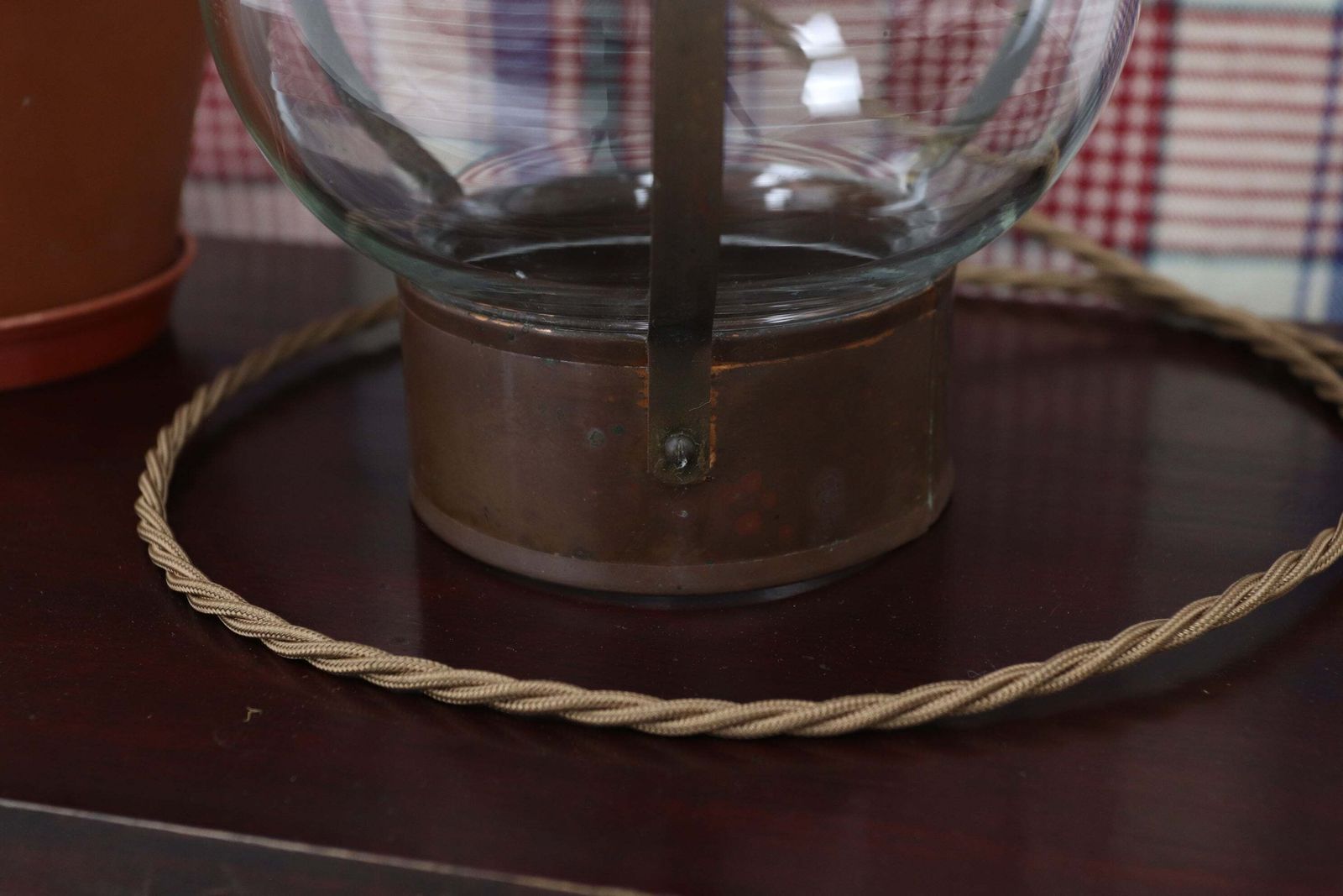 Vintage British Brass & Copper Hand Blown Electric Onion Lamp photo 150.0