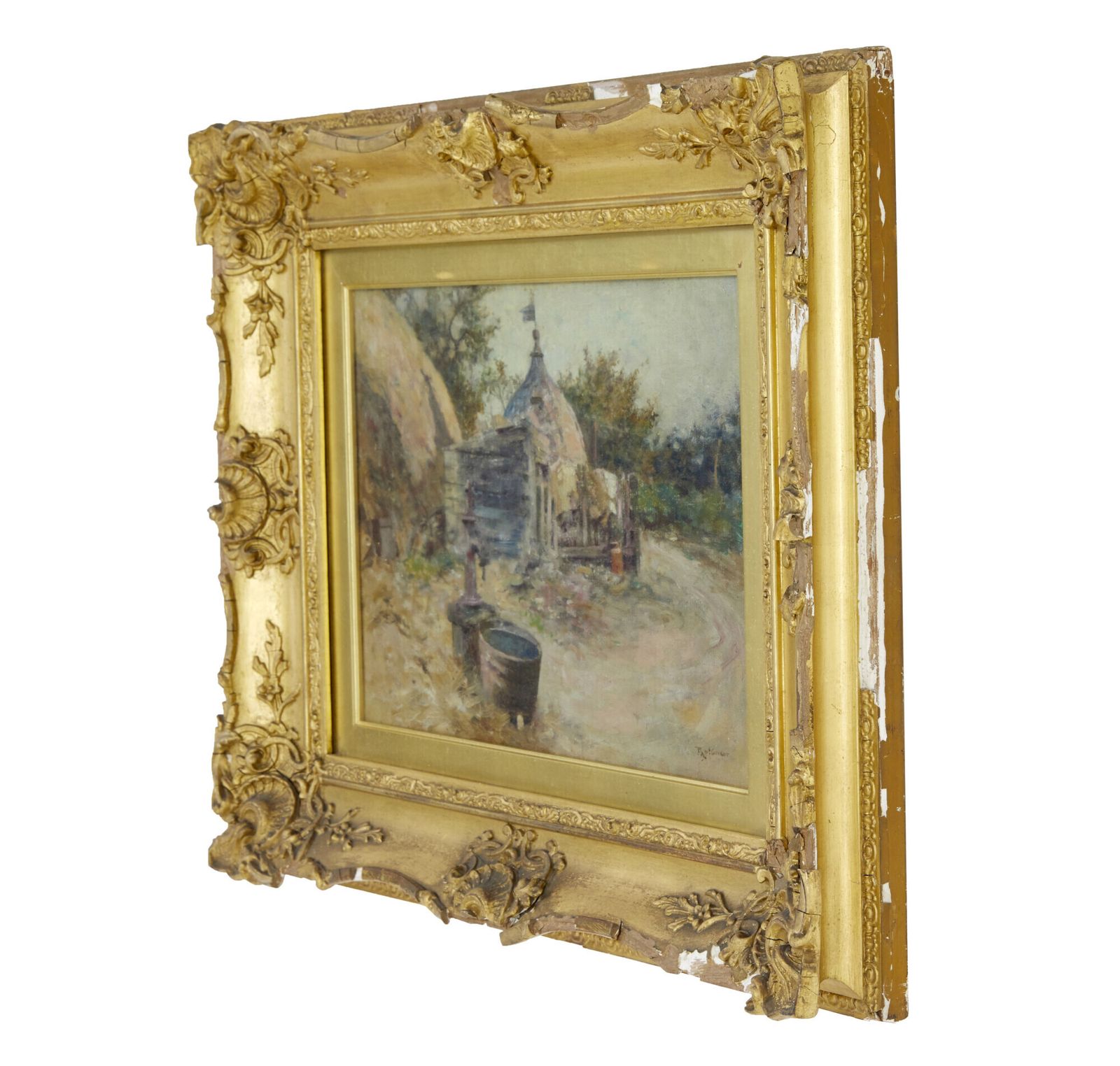 19th Century Oil Painting Of A French Village By R. Mcgregor photo for sale