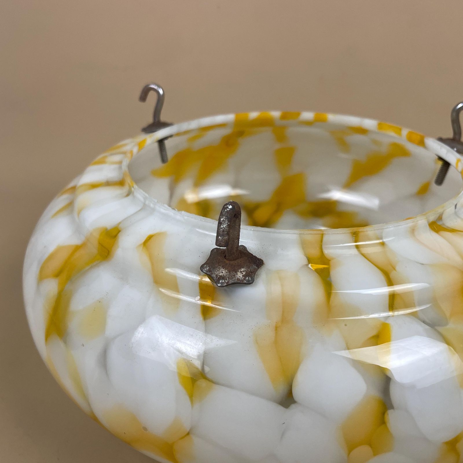 Vintage Glass Ceiling Light Shade White Orange Pendant Stain Glass Tiffany Style Patterned Milky Art Deco Round Circular Hanging Lampshade photo Lighting