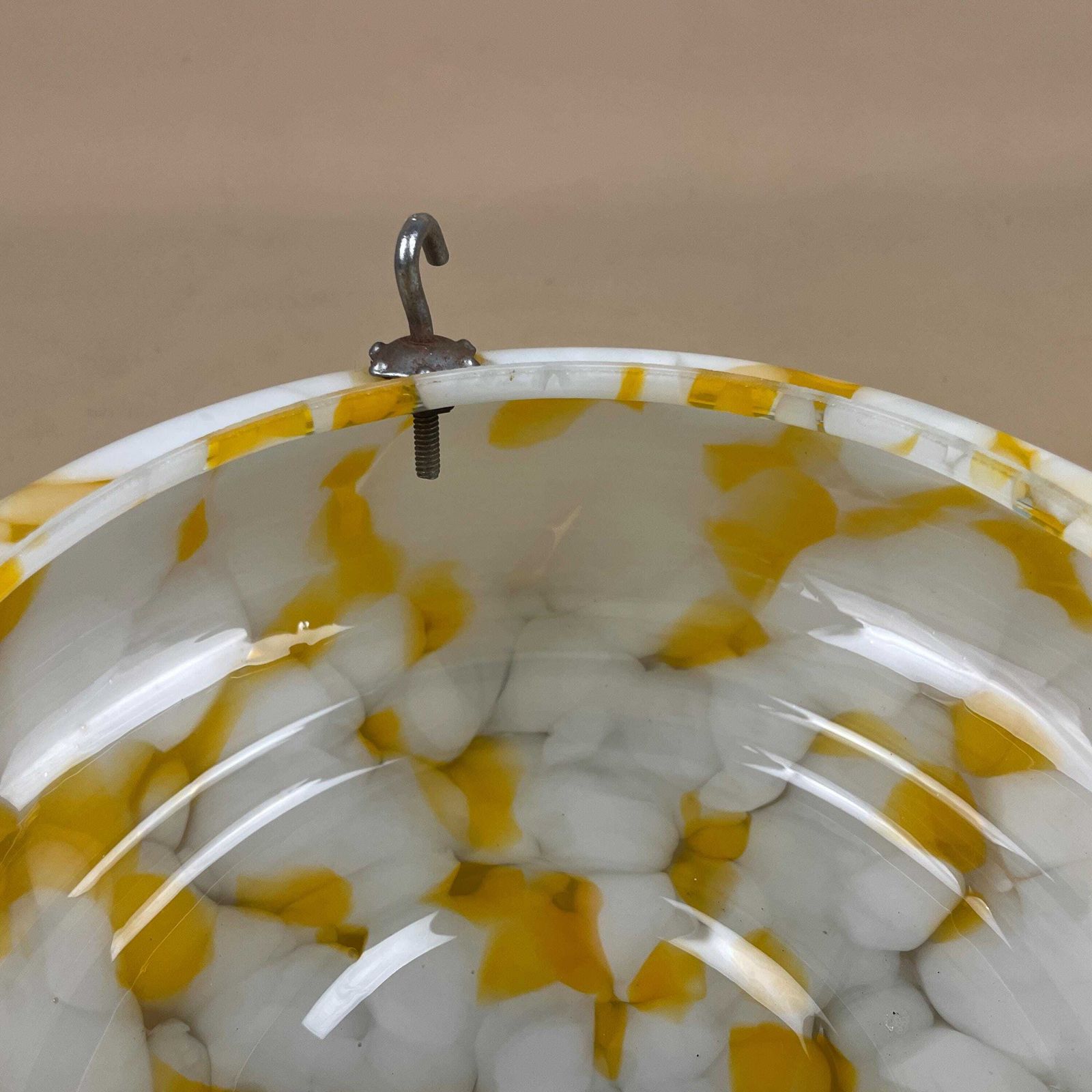 Vintage Glass Ceiling Light Shade White Orange Pendant Stain Glass Tiffany Style Patterned Milky Art Deco Round Circular Hanging Lampshade photo vinterior