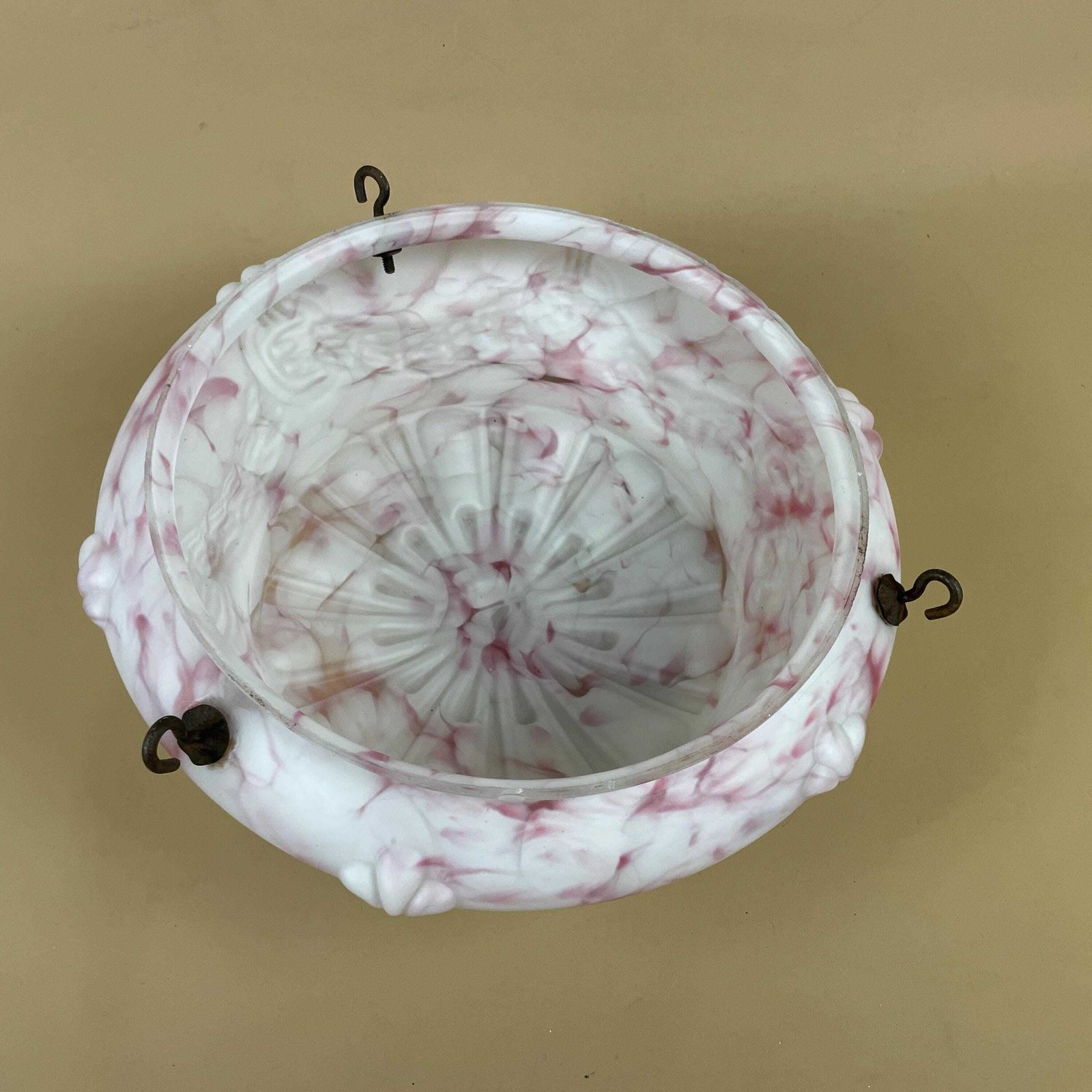 Vintage Glass Ceiling Light Shade White Pink Pendant Stain Glass Tiffany Style Patterned Milky Art Deco Round Circular Hanging Lampshade photo Lighting