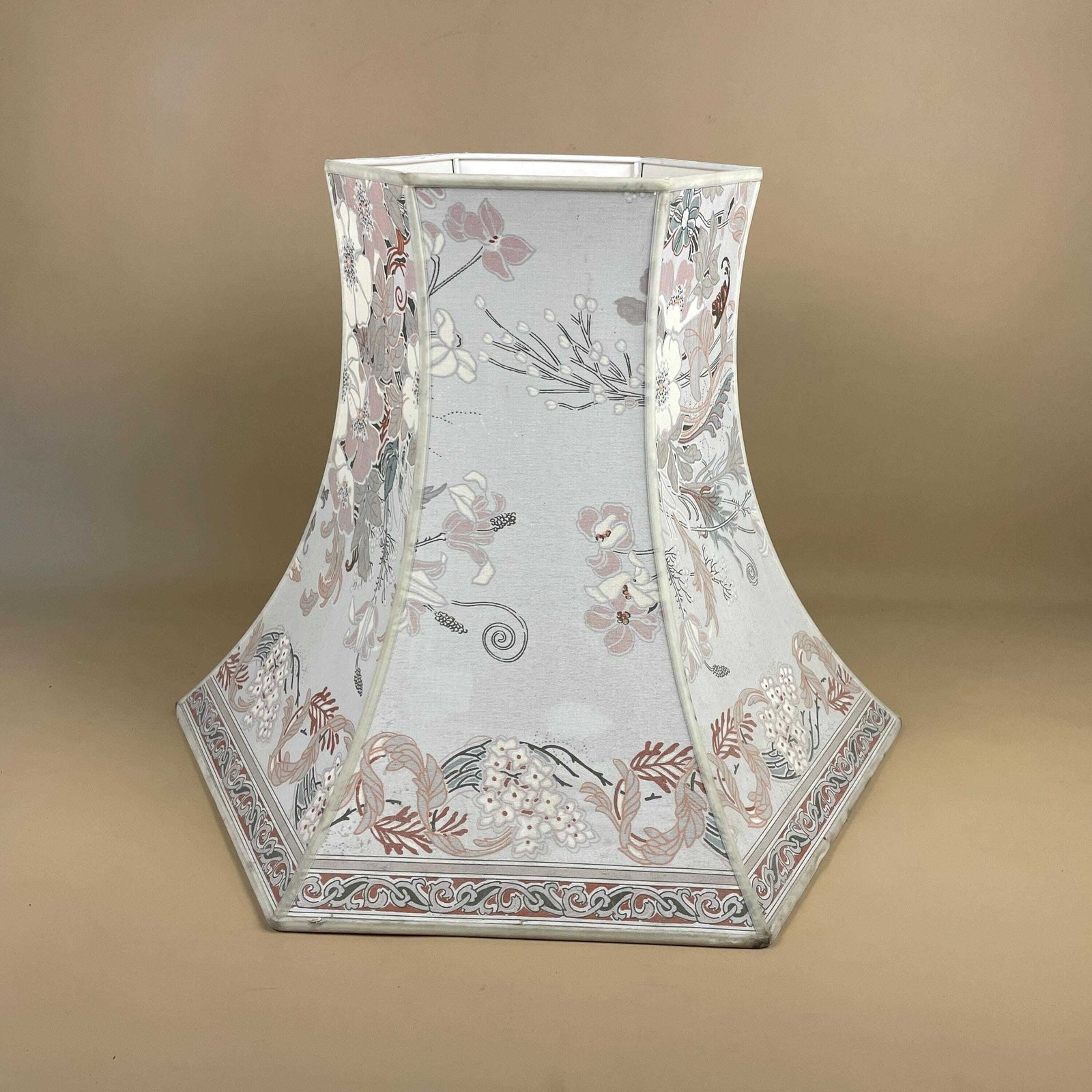 Antique Oriental Patterned Vintage Lamp Shade Lampshade Velvet Edge Trim Lightshade Light Empire Downton Abbey Pattern Floor Lamp Large Pink photo Lighting