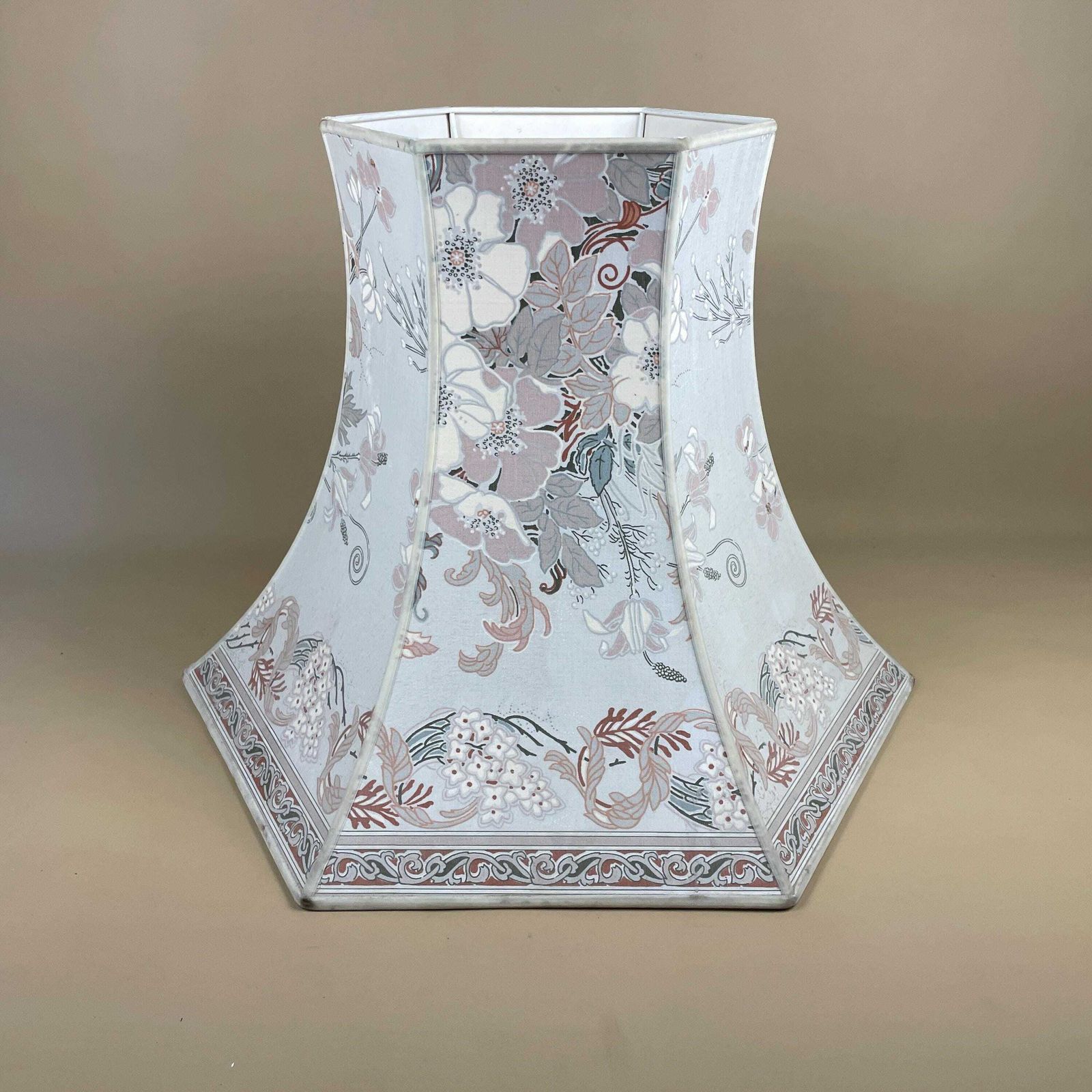 Antique Oriental Patterned Vintage Lamp Shade Lampshade Velvet Edge Trim Lightshade Light Empire Downton Abbey Pattern Floor Lamp Large Pink photo vinterior