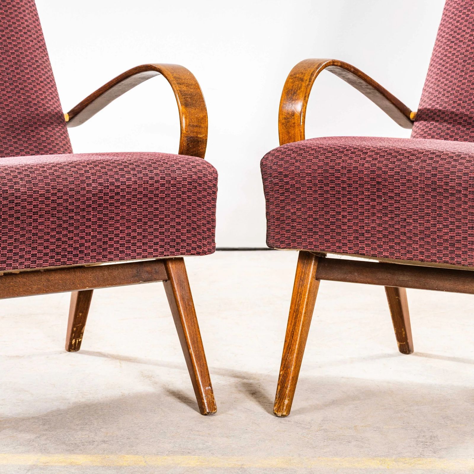 1950’s Jaroslav šmídek Original Armchairs In A Geometric Aubergine Jacquard – Sprung Seat photo 834.0