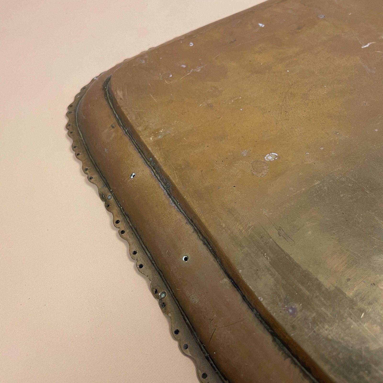 photo for sale Antique Metal Gold Indian Patterned Brass Tray 44.5x29.5cm Asian Handmade Etched Intricate Decorative Patterned Wall Art Rectangle Vintage