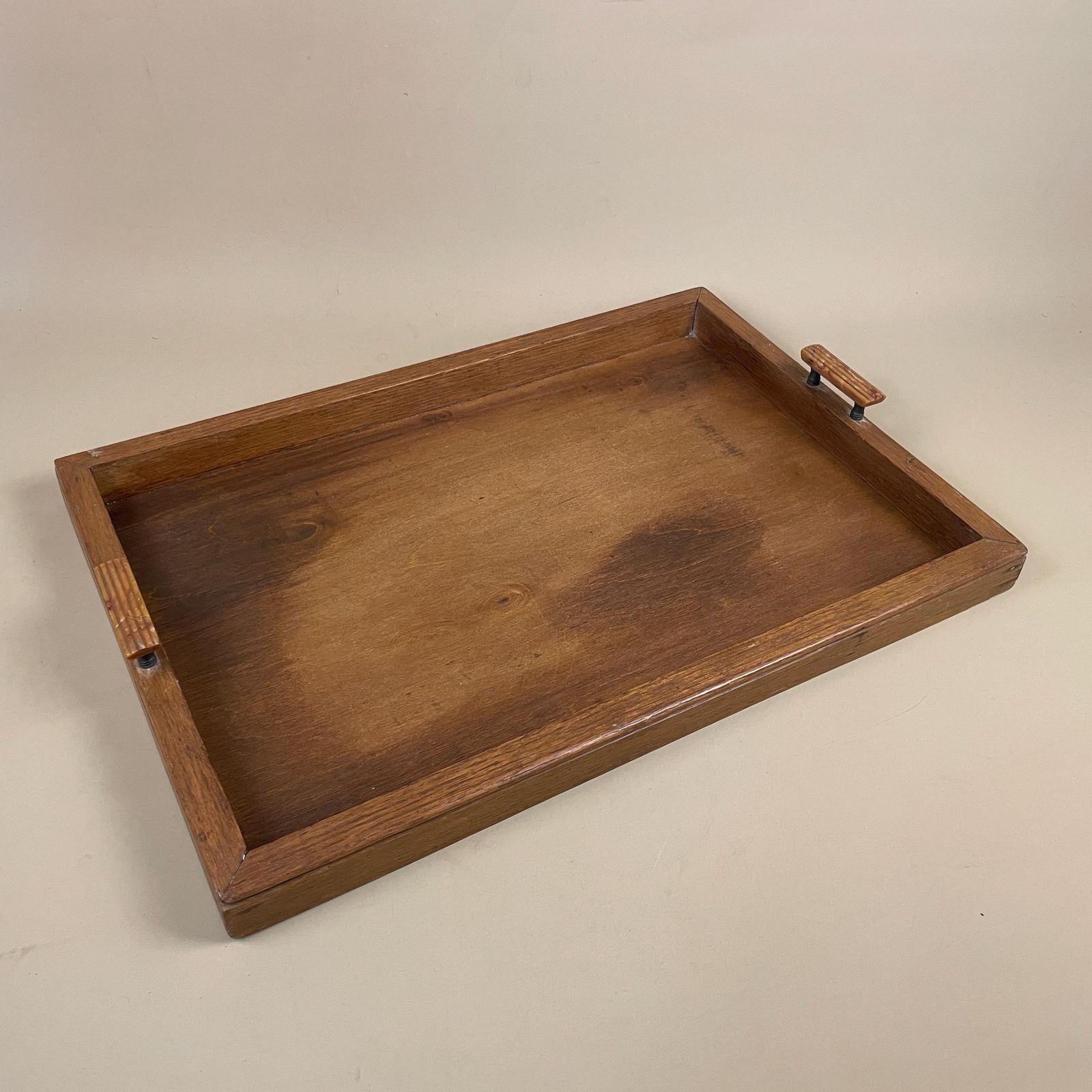 Antique Wooden Tray Rectangle Wood Original Plastic Handles Traditional Display Decorative Serving Rectangular Brown Solid Classic photo Home Decor