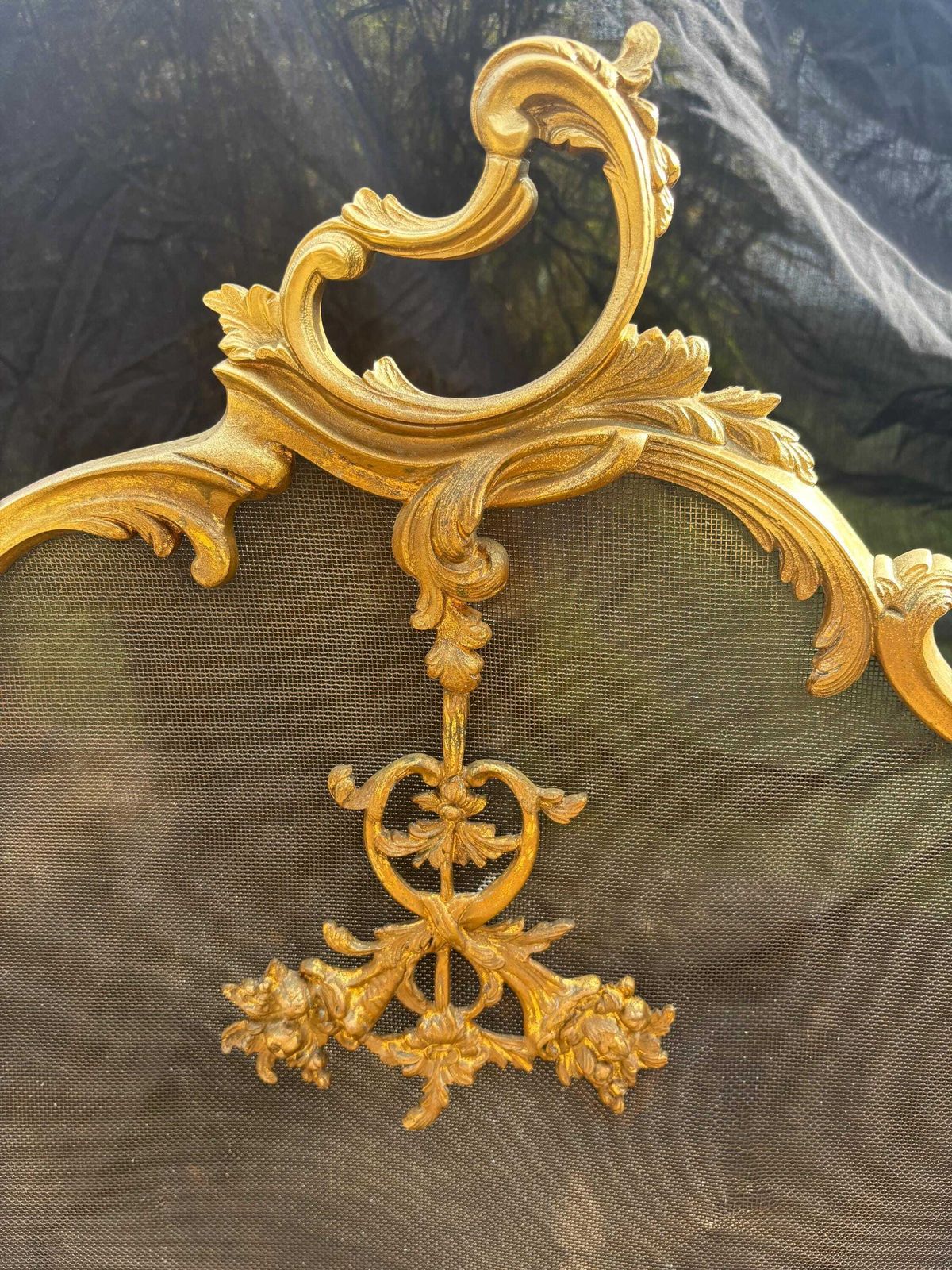 French Rococo Fireplace Spark Guard Antique Bronze Fire Screen Cherubs Fireplace photo furniture