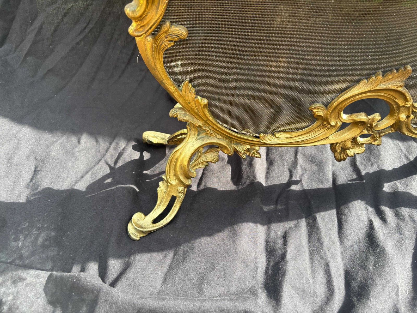 French Rococo Fireplace Spark Guard Antique Bronze Fire Screen Cherubs Fireplace photo for sale