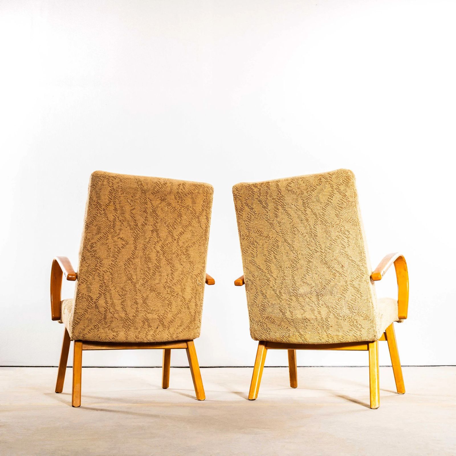 1950’s Jaroslav šmídek Original Armchairs In A Geometric Slub Jacquard – Standard Seat photo vinterior