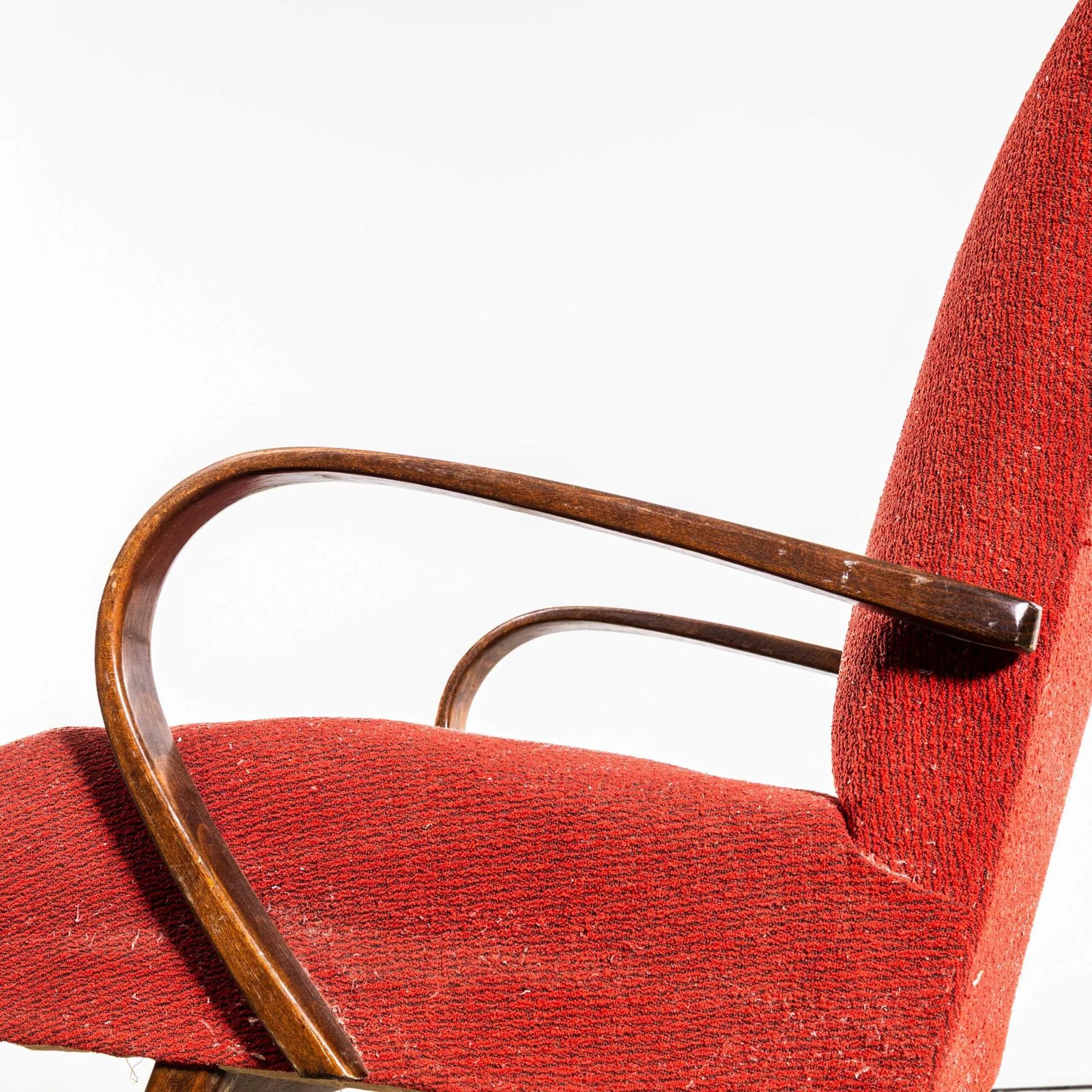 1950’s Jaroslav šmídek Original Armchairs In A Tomato Boucle Geometric Check Fabric With Sprung Seat photo furniture