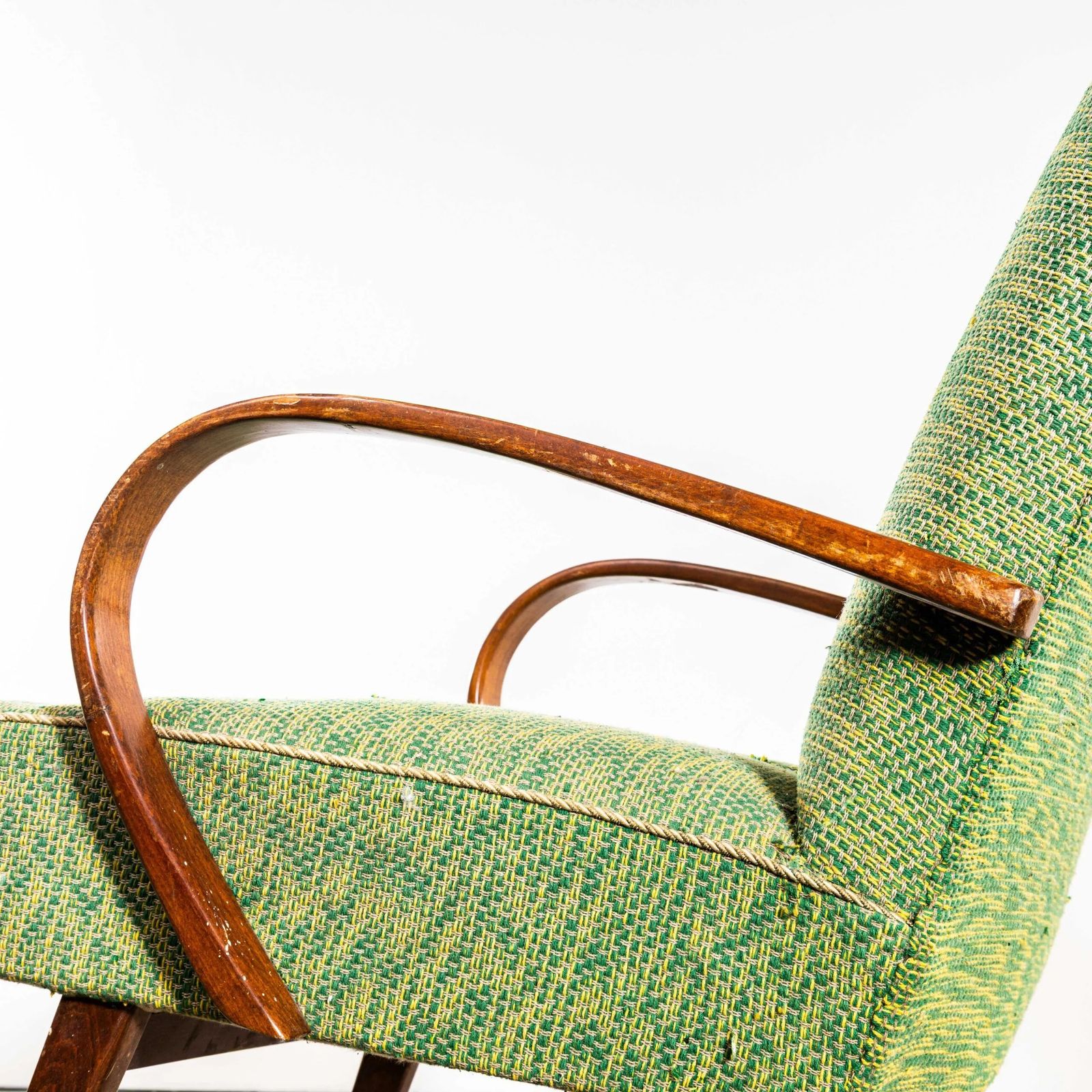 1950’s Jaroslav šmídek Original Armchairs In A Lime Heavy Geometric Weave Fabric With Sprung Seat photo furniture