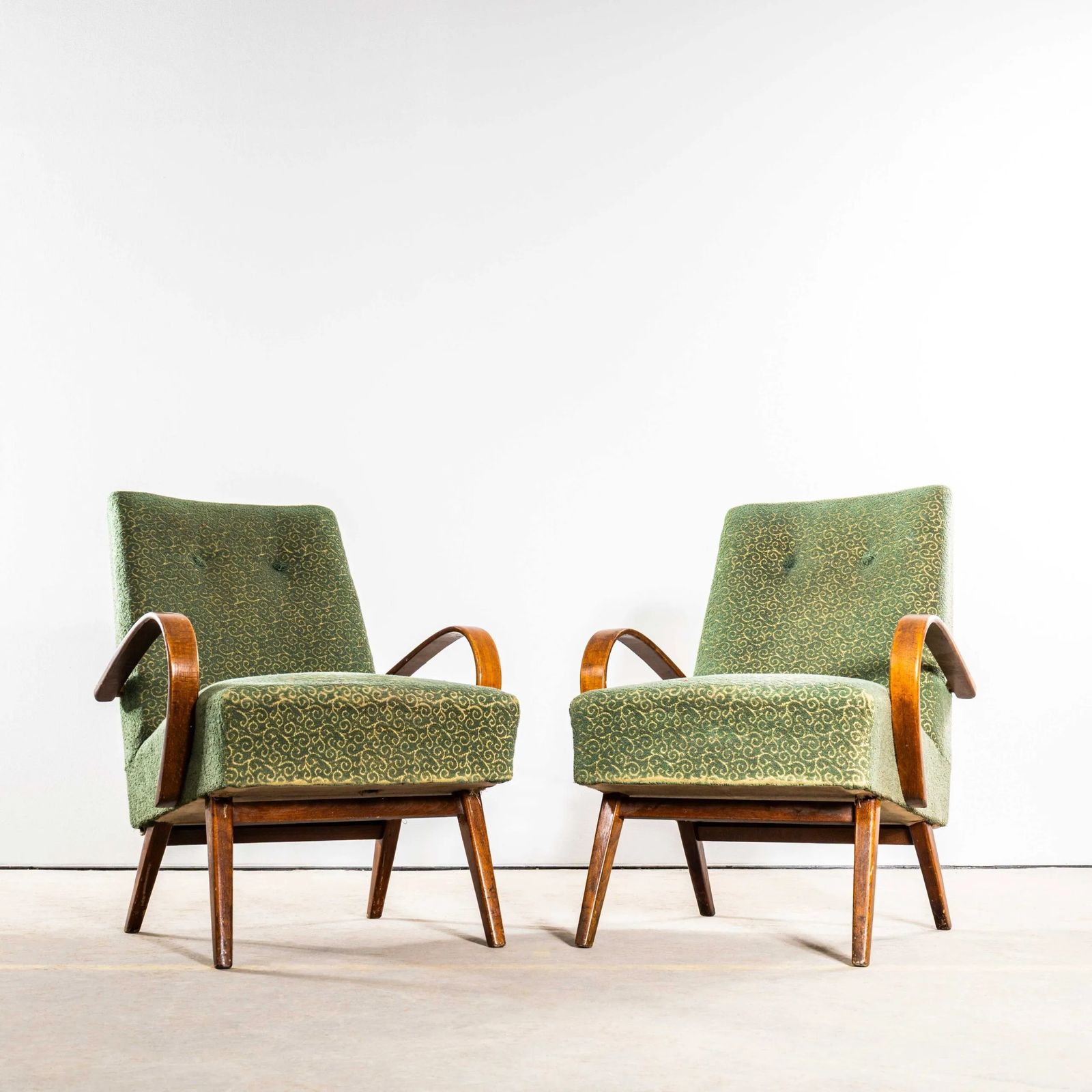 1950’s Jaroslav šmídek Original Armchairs In A Tufted Forest Jacquard – Sprung Seat photo for sale