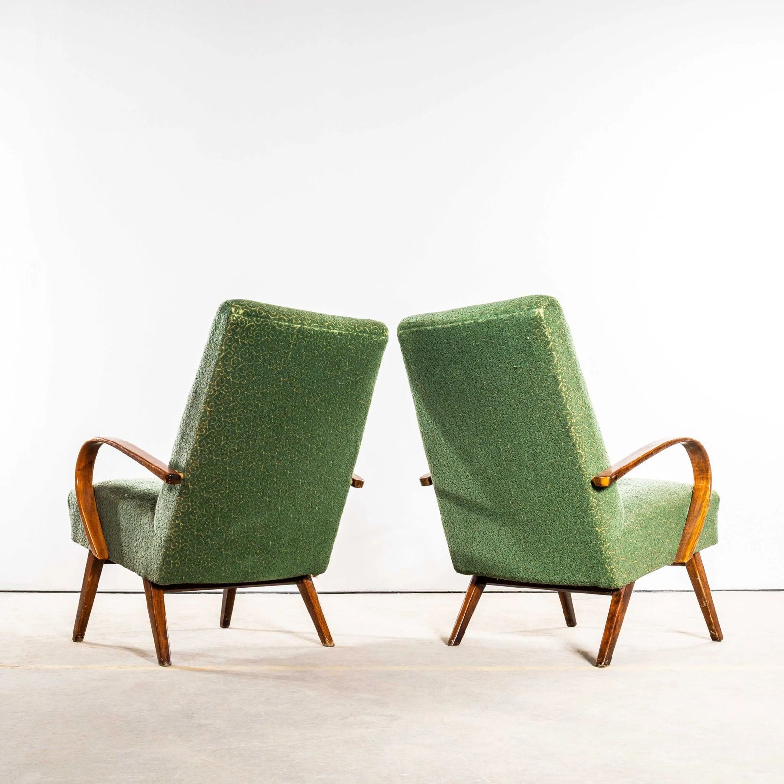 1950’s Jaroslav šmídek Original Armchairs In A Tufted Forest Jacquard – Sprung Seat photo vinterior