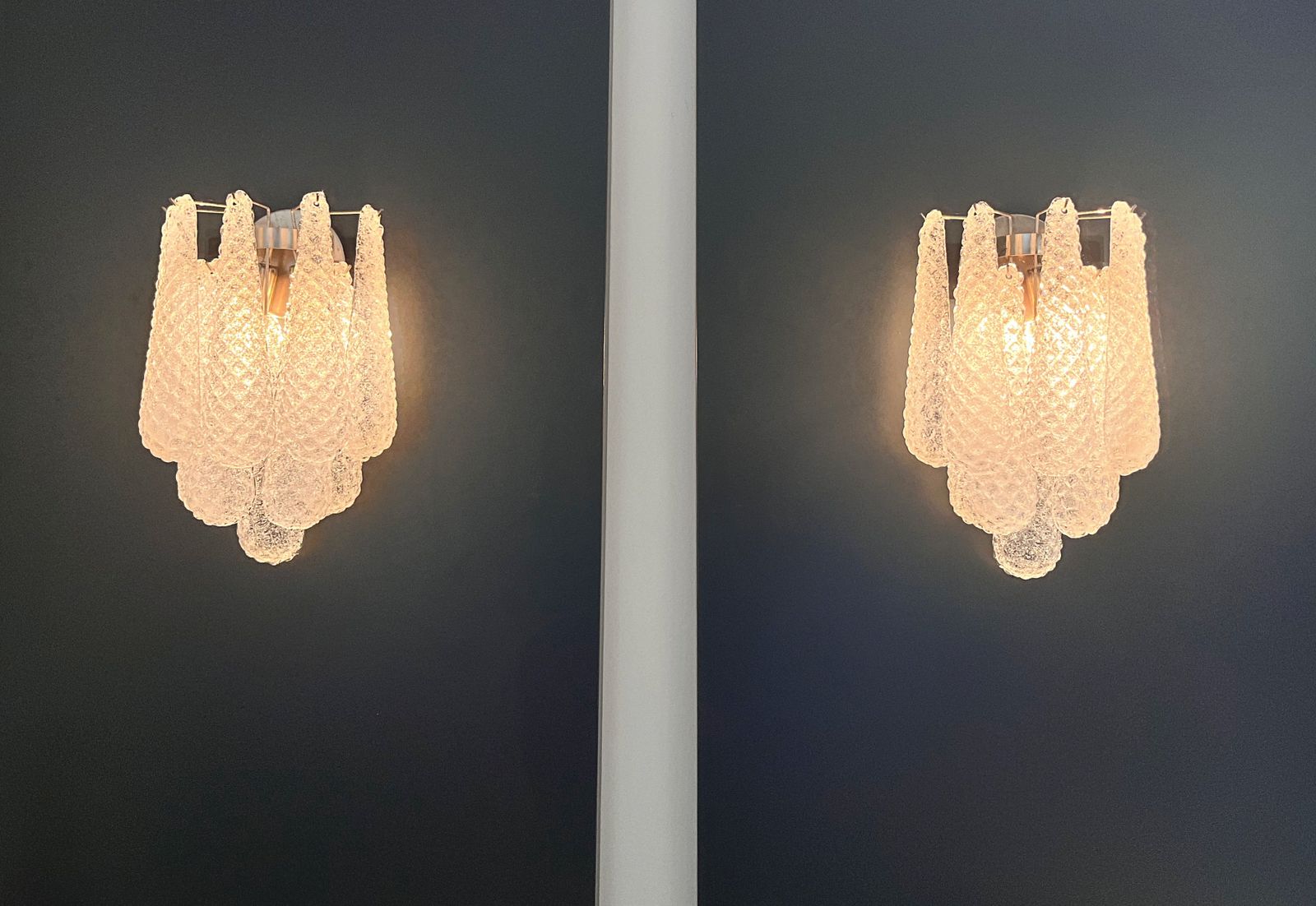 520.0 Pair Of Vintage Glass Petals Drop Wall Sconces photo