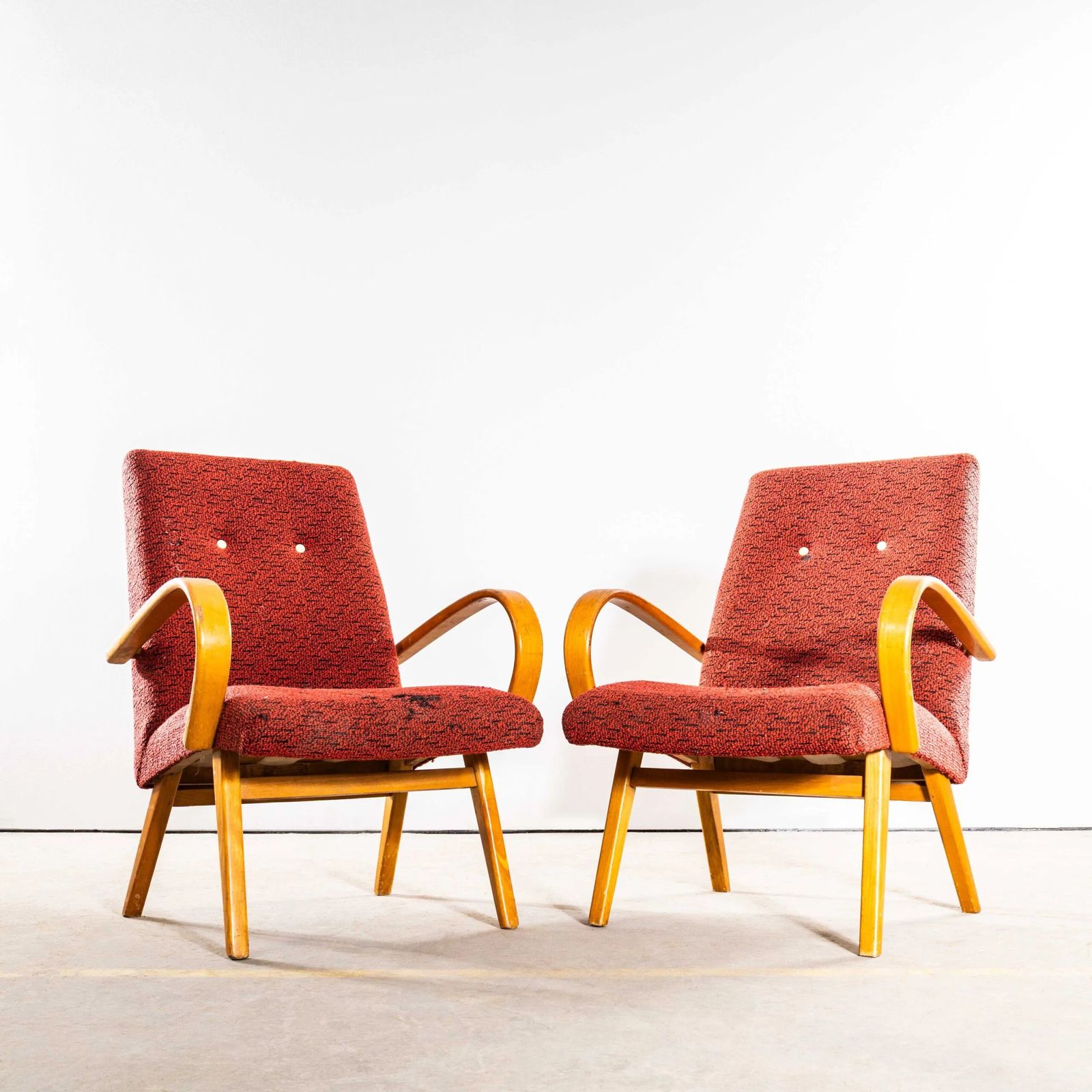 1950’s Jaroslav šmídek Original Armchairs In A Tufted Orange Jacquard – Standard Seat photo for sale