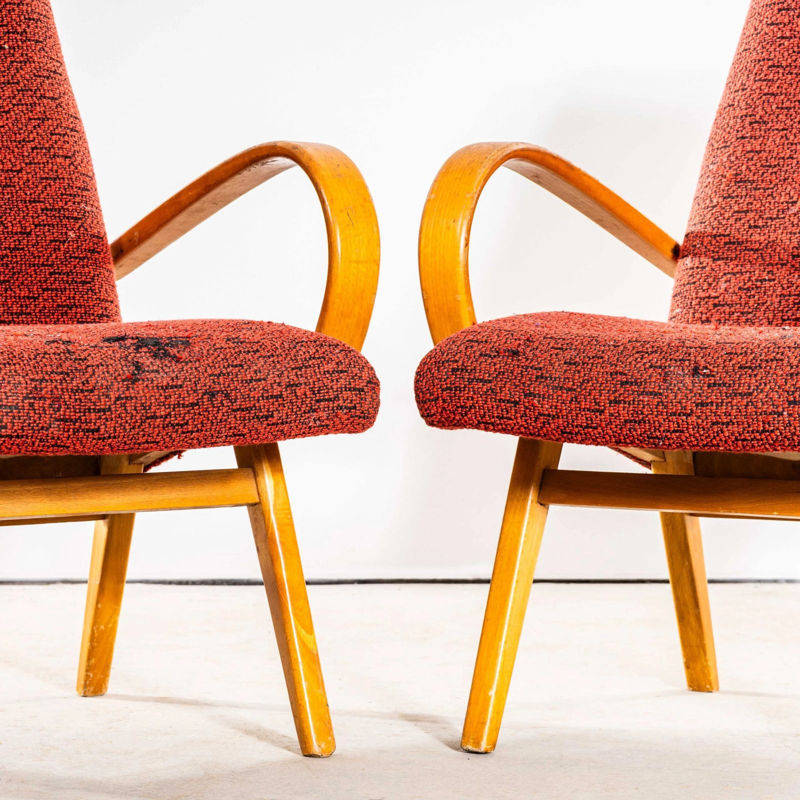 1950’s Jaroslav šmídek Original Armchairs In A Tufted Orange Jacquard – Standard Seat photo 678.0