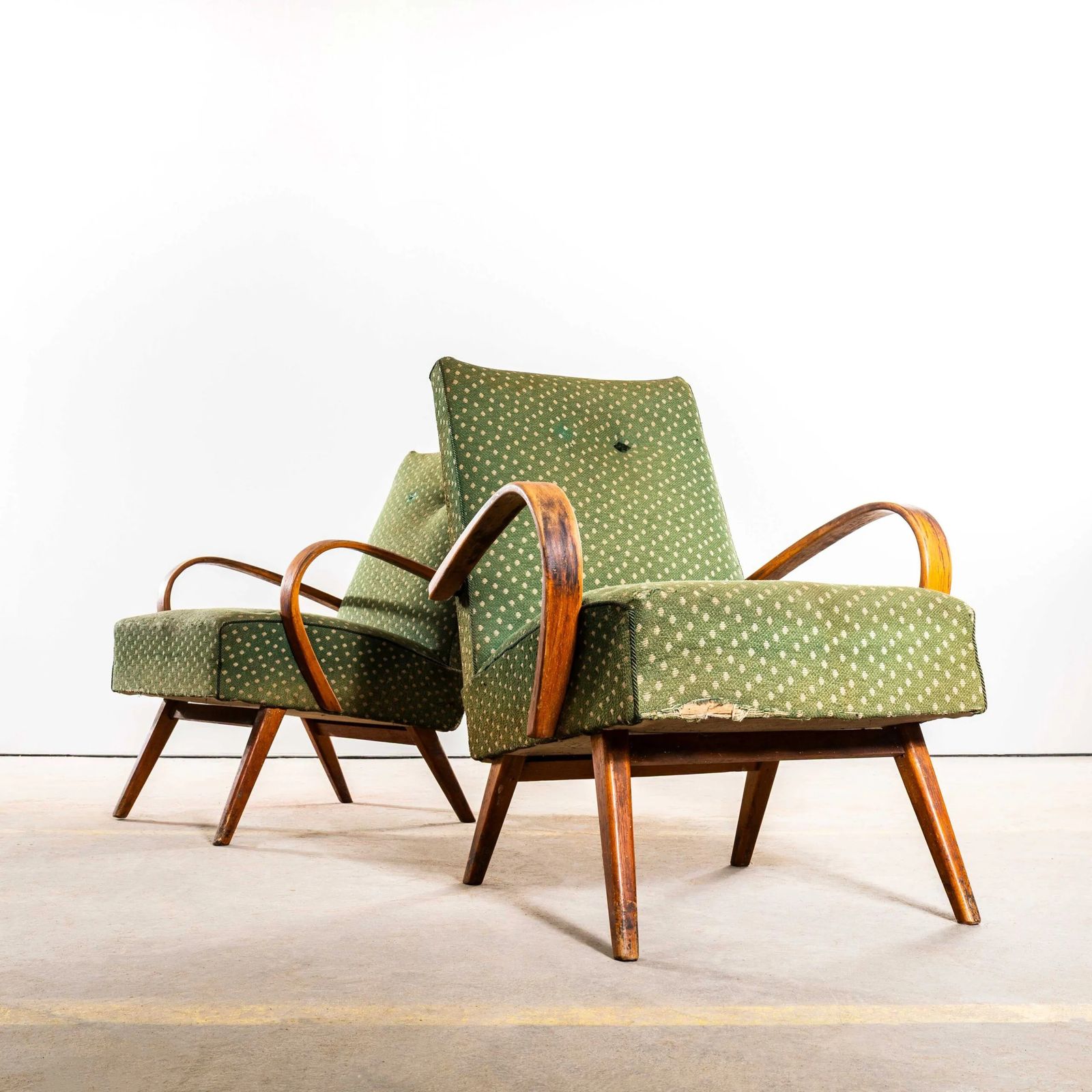 1950’s Jaroslav šmídek Original Armchairs In Chevron Slub Jacquard – Sprung Seat