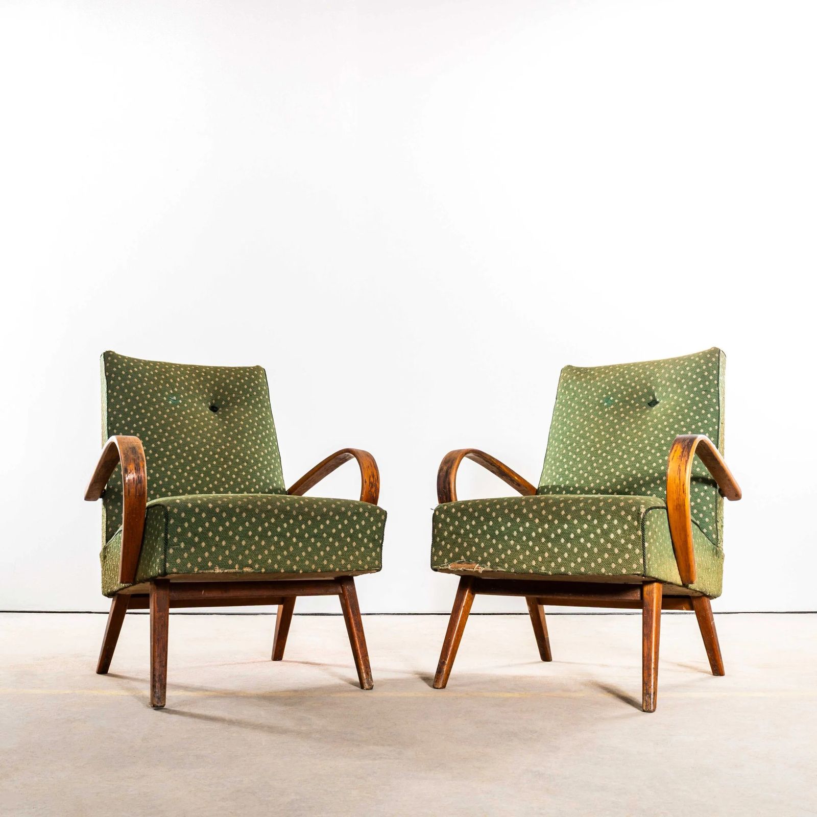 1950’s Jaroslav šmídek Original Armchairs In Chevron Slub Jacquard – Sprung Seat photo for sale