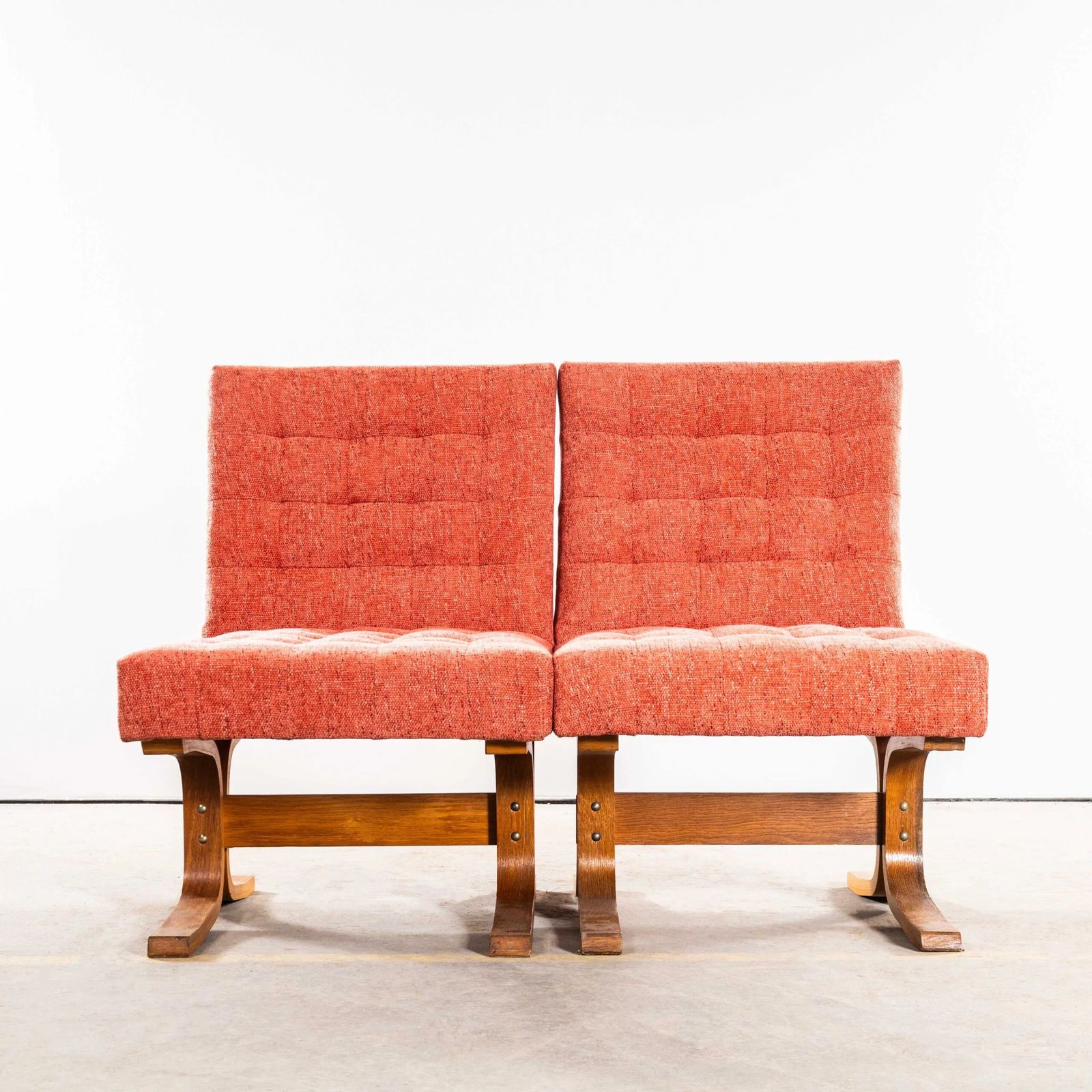 1970’s Ludvik Volak Coral Slubbed Weave Reupholstered Bratislava Side Chairs photo for sale