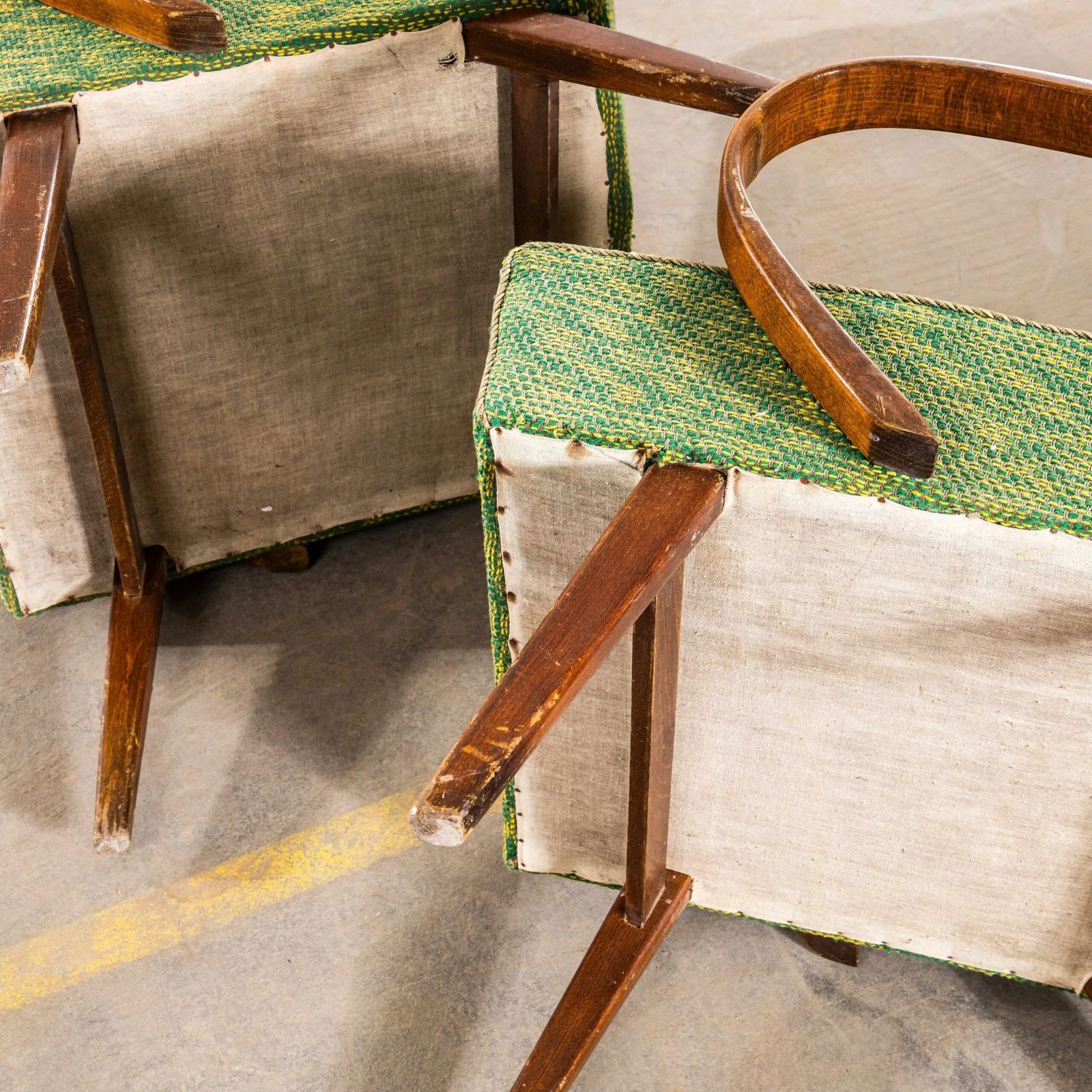 photo furniture 1950’s Jaroslav šmídek Original Armchairs In A Heavy Lime Weave Fabric