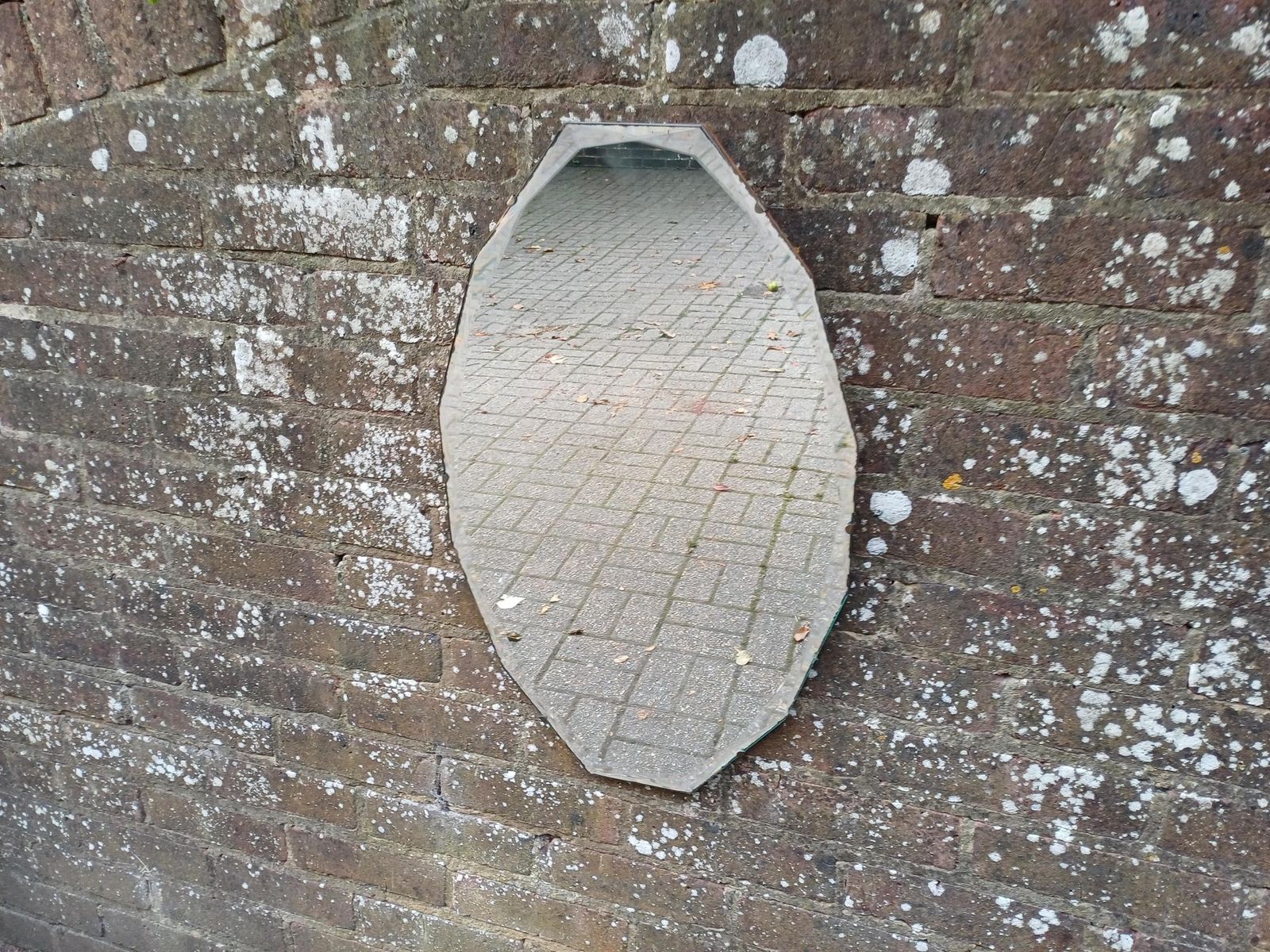 Vintage 1930s/50s Art Deco Frameless Wall Mirror, Original Bevelled Glass With Chain, Authentic Retro Mid Century Mirror, Diamond Shape