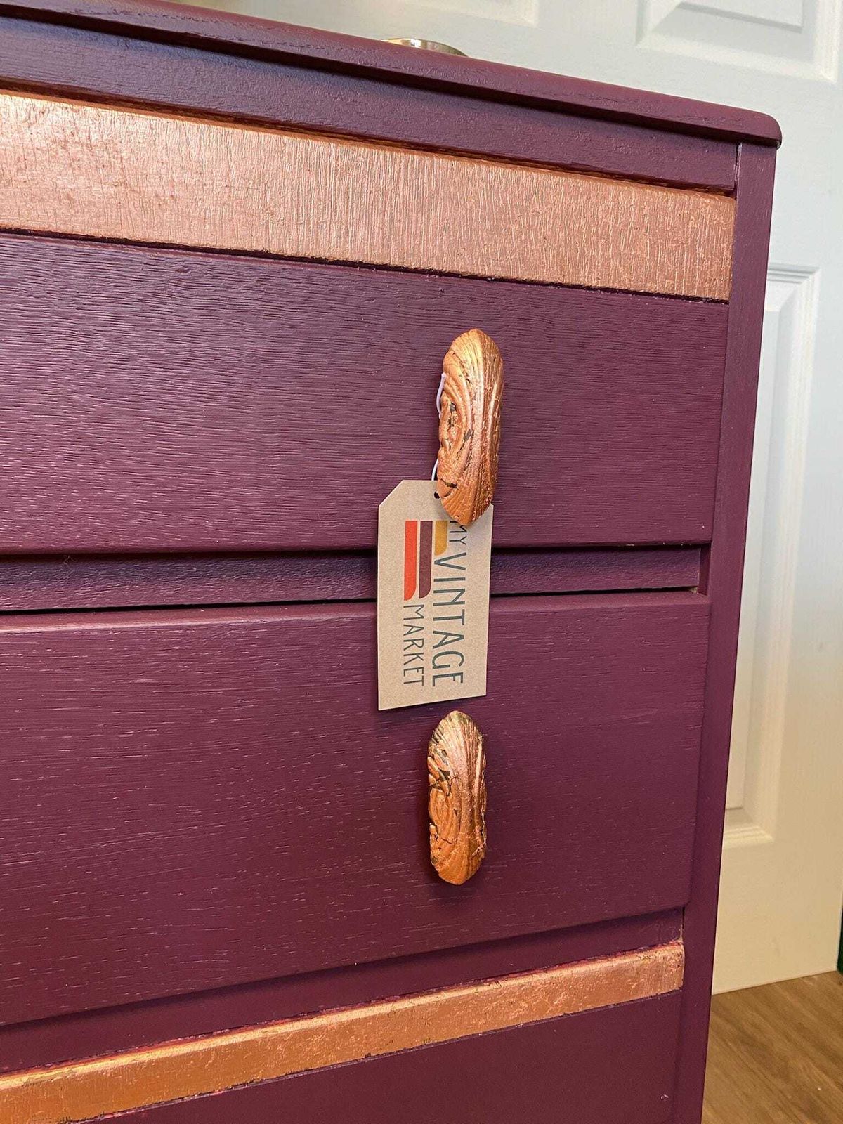 Refurbished 1940s Chest Of Drawers In Aubergine With Copper Highlights photo for sale