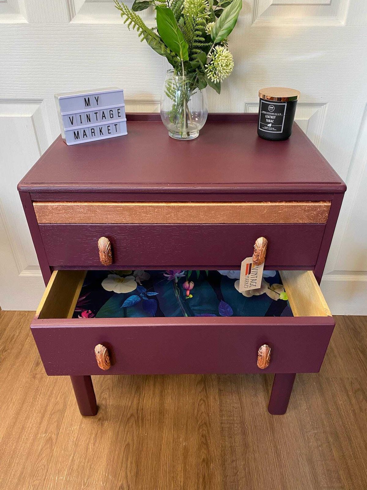 Refurbished 1940s Chest Of Drawers In Aubergine With Copper Highlights photo 325.0