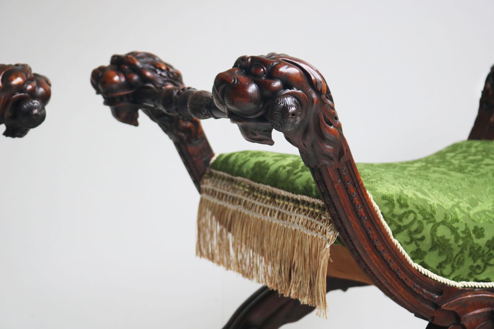 photo vintage Rare Pair Of Gothic Revival Stools By Victor Aimone 19th Century Lion Heads Oak