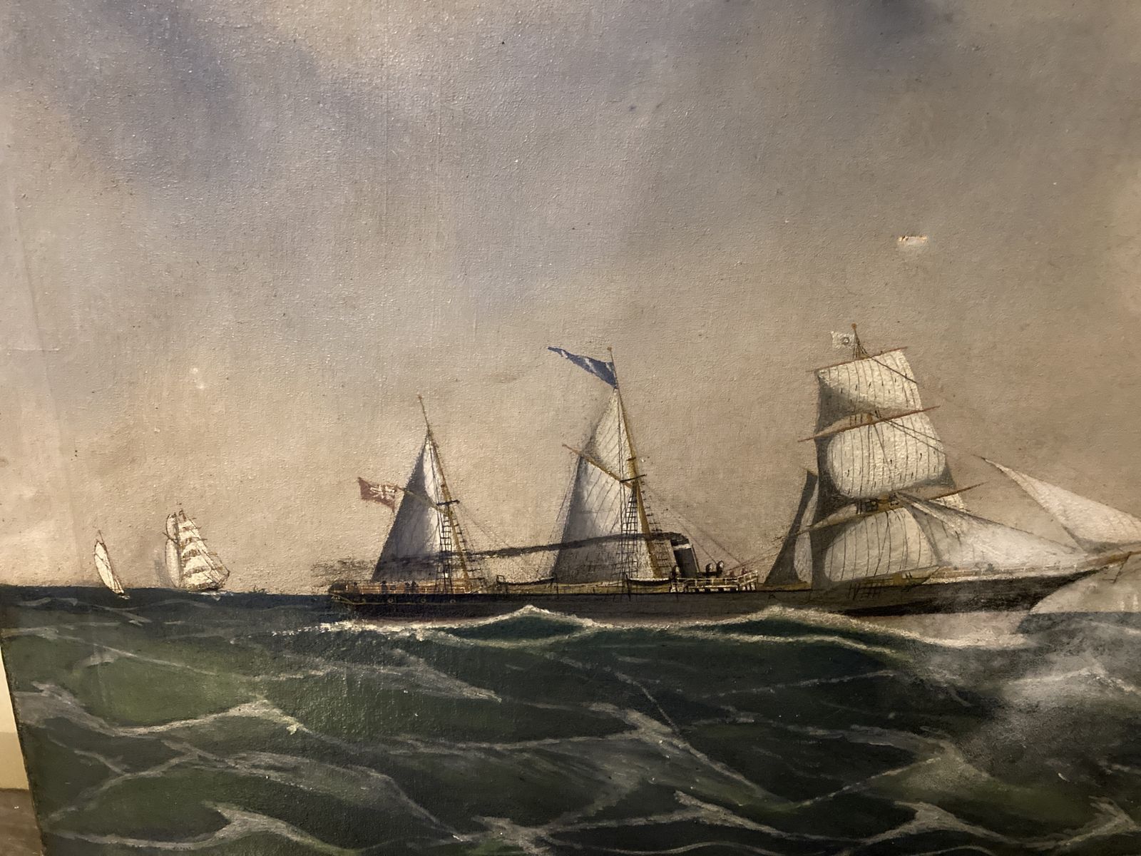 19th Century Oil Painting Steam/ Sailing Ship photo furniture