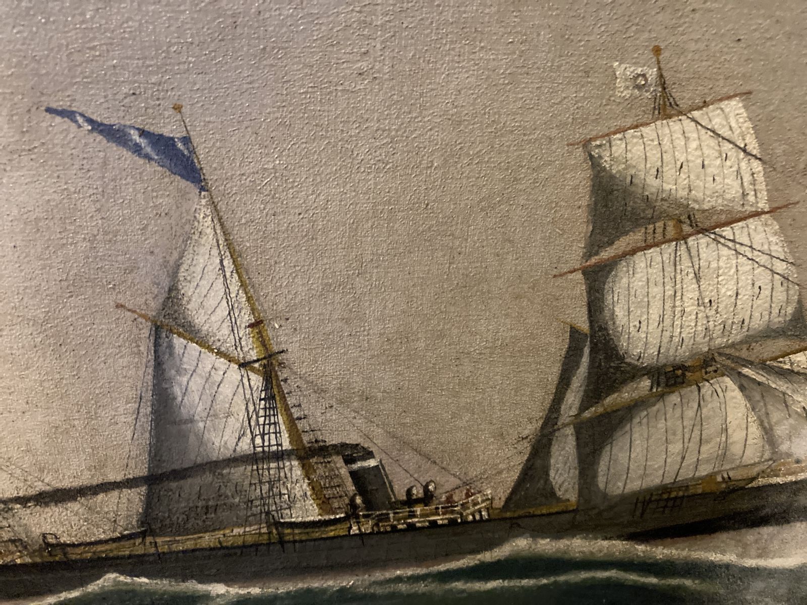 19th Century Oil Painting Steam/ Sailing Ship photo 85.0