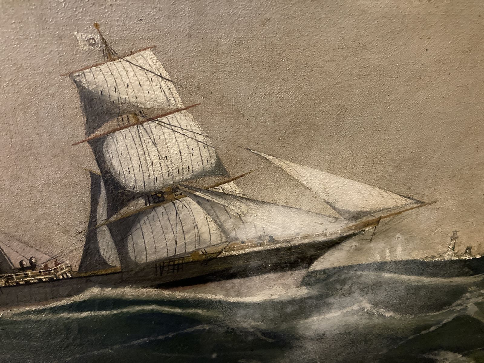 19th Century Oil Painting Steam/ Sailing Ship photo vinterior
