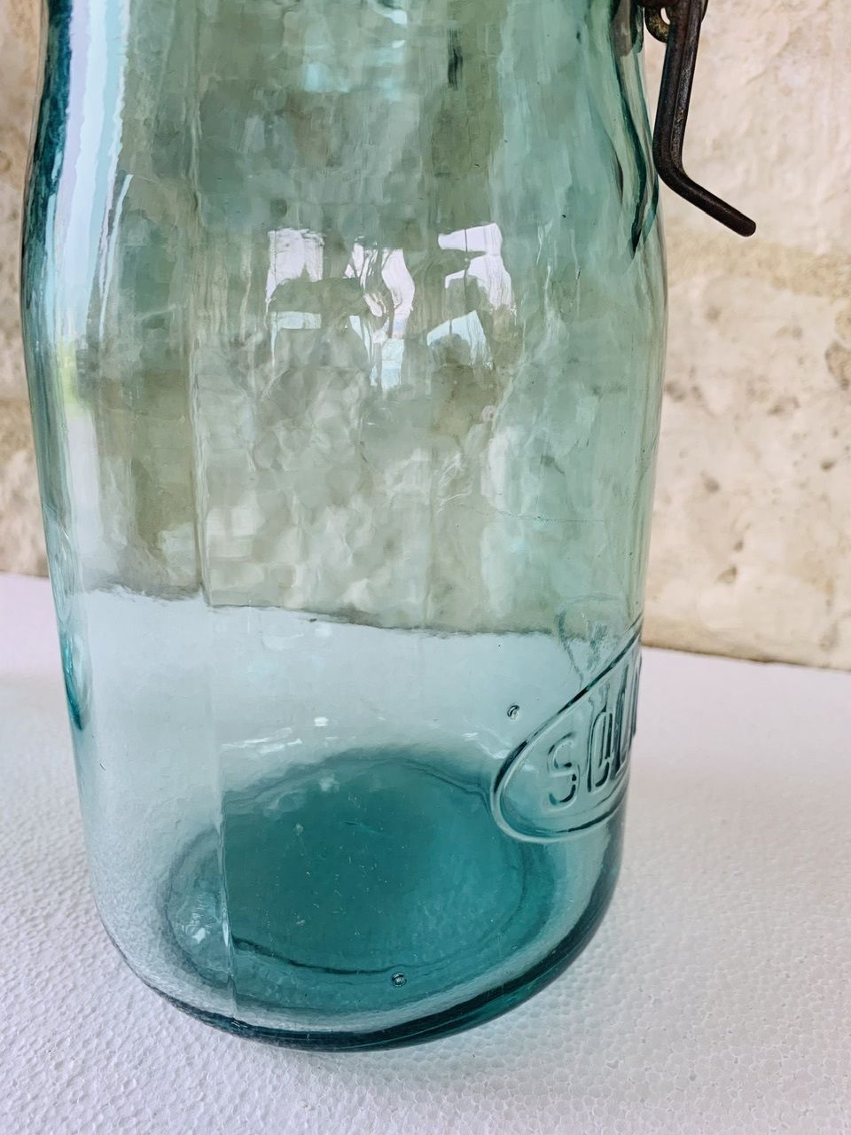 photo for sale Vintage, French, Turquoise Glass Jars From Solidex, 1940s, Set Of 2