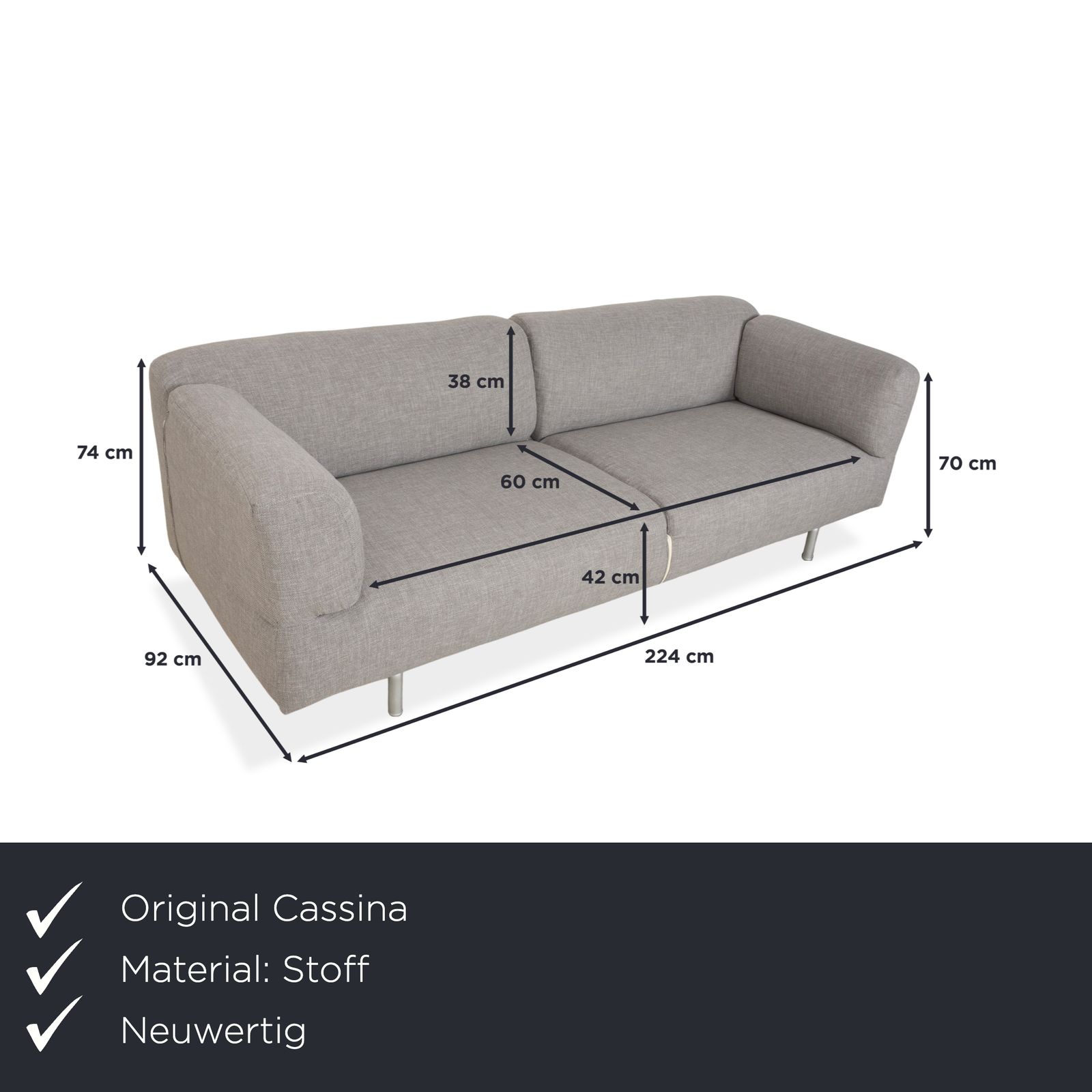 Cassina Met 250 Stof Driezitter Lichtgrijs Bank Opnieuw Bekleed photo furniture